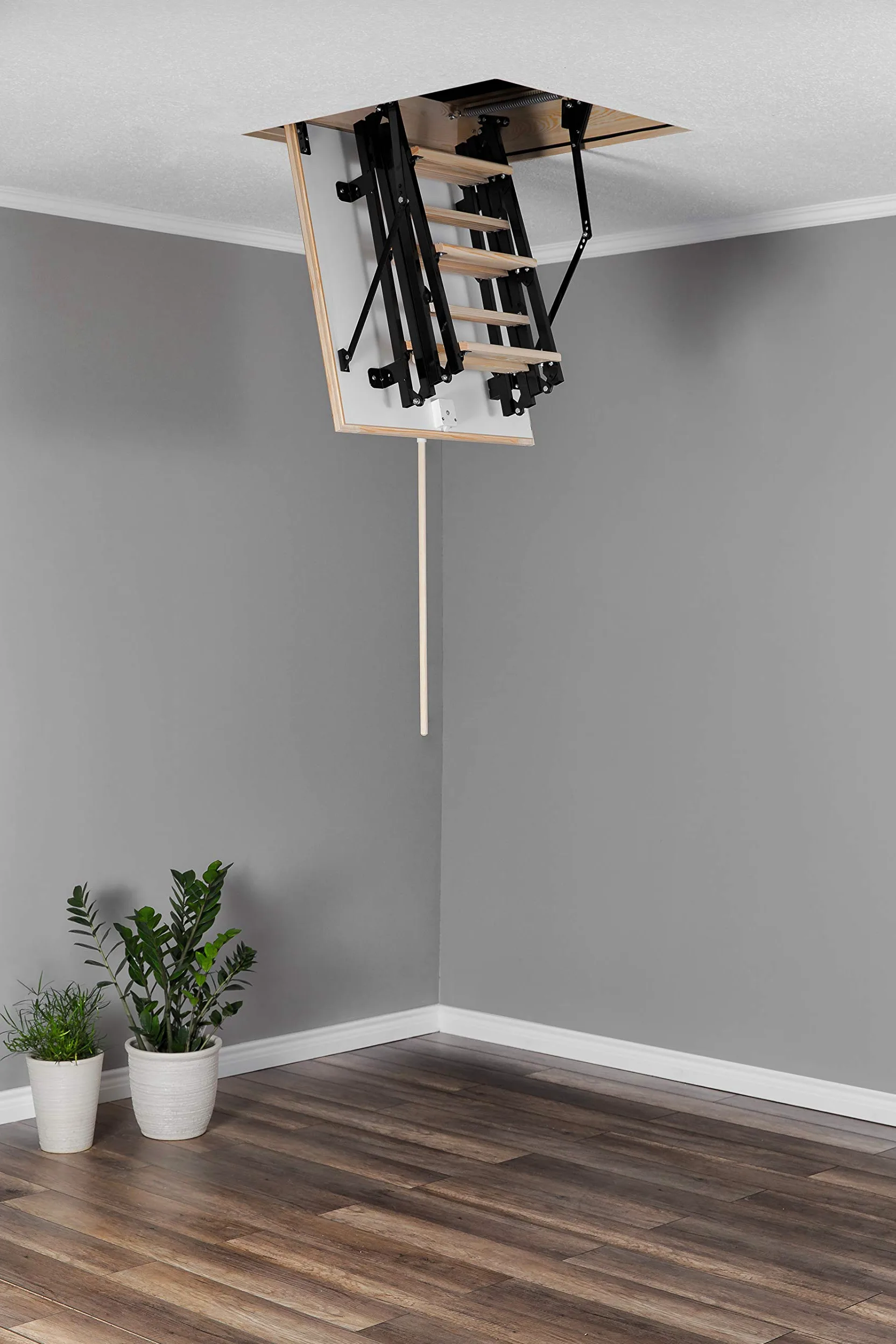 PAFEN Oman - Mini scala termica da pavimento, in metallo e legno, valore U: 1,22 W/m2.K, 80 x 60, capacità di carico 150 kg, chiusura a scatto, anelli di protezione per il controllo dell'altezza