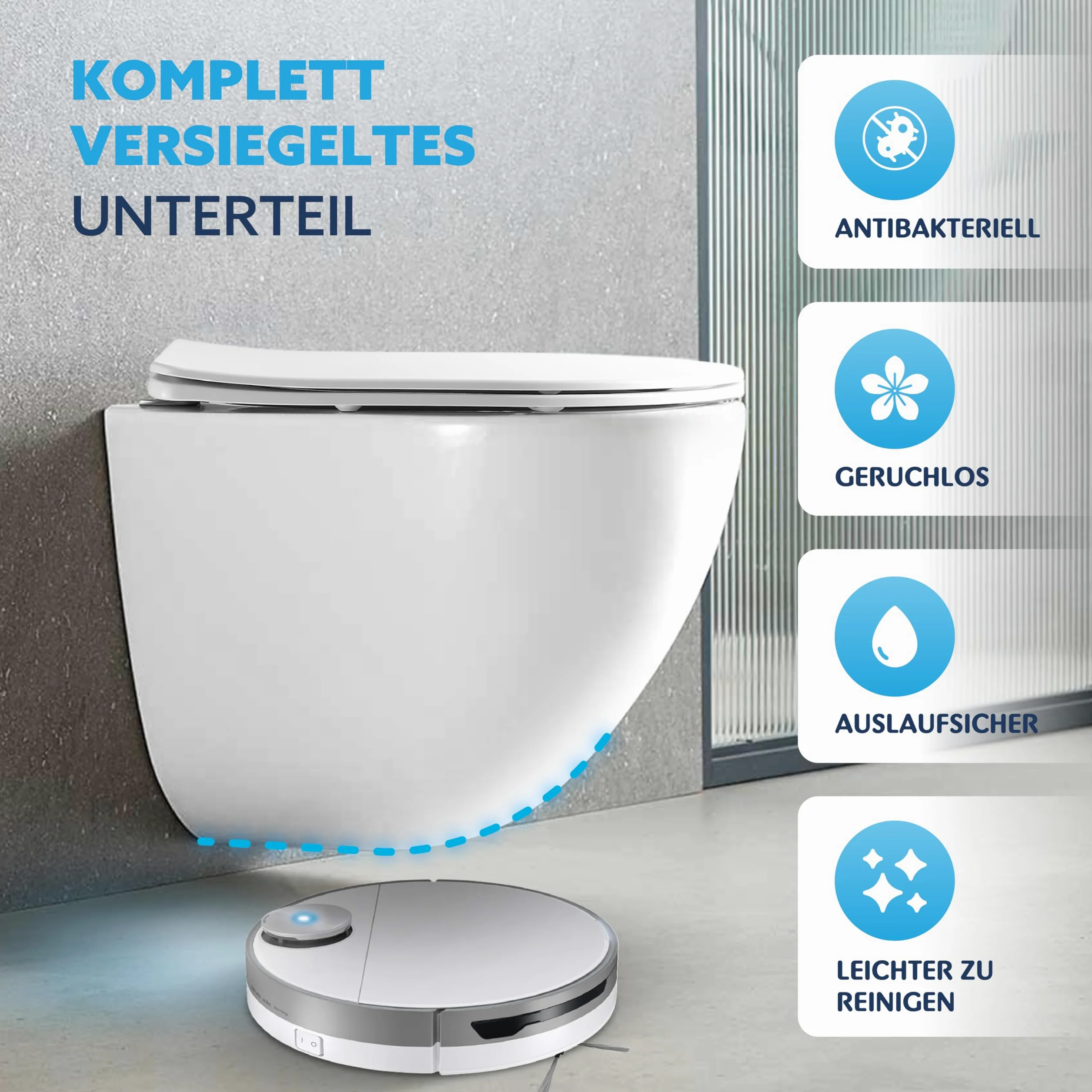 HOGART WC Sospeso con Base Nascosta e Fissaggi Invisibili, Potente Sistema di Scarico Tornado Silenzioso ed Economico 3-4,5 L, Tazza in Ceramica Facile da Pulire, Sedile Soft-Close, Salvaspazio