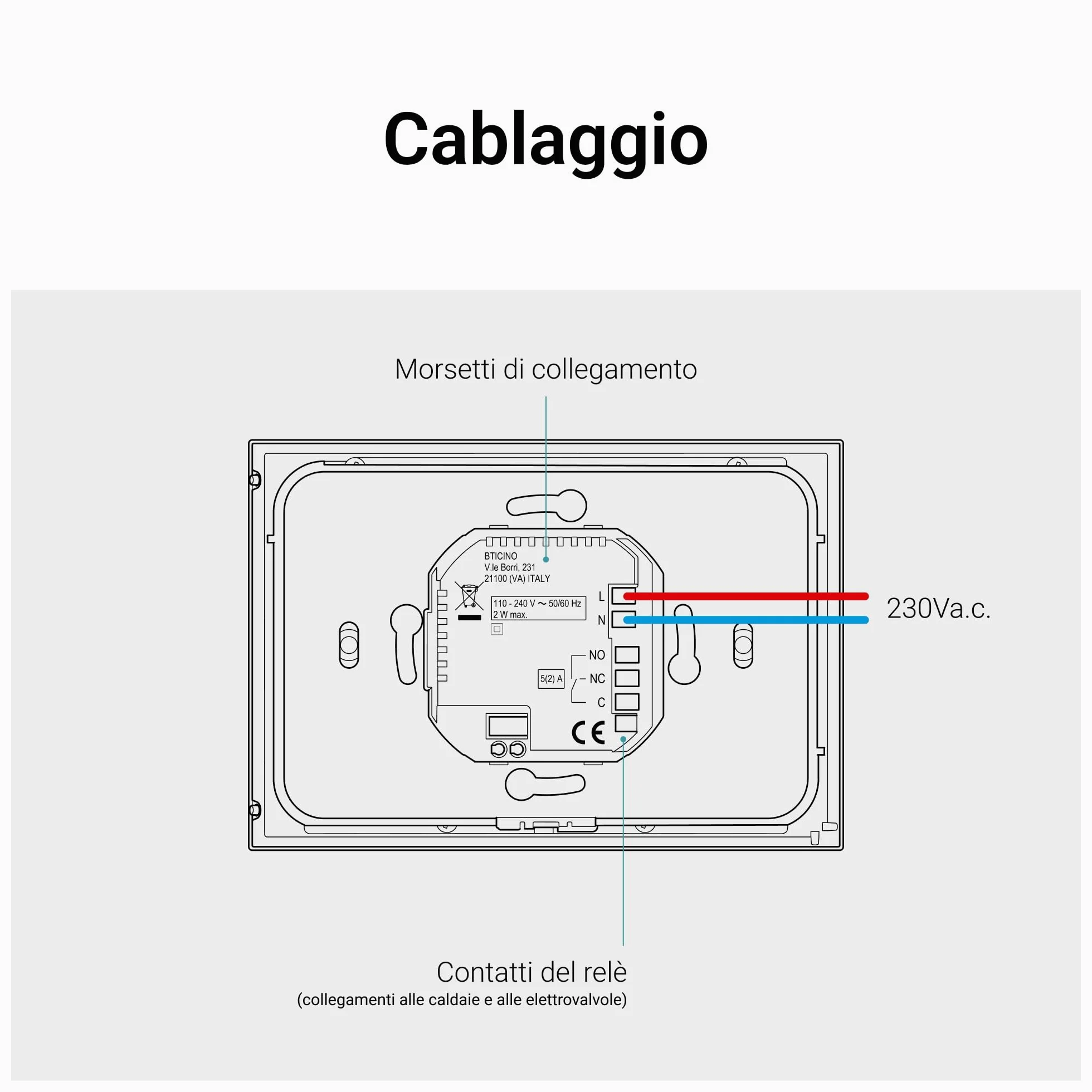 BTICINO SXW8002 Termostato WiFi Smarther2 with Netatmo, Termostato Caldaia da Incasso, Controllo anche da Remoto con App, Alexa, Google Assistant, Apple HomeKit, Programmabile, Risparmio Energetico