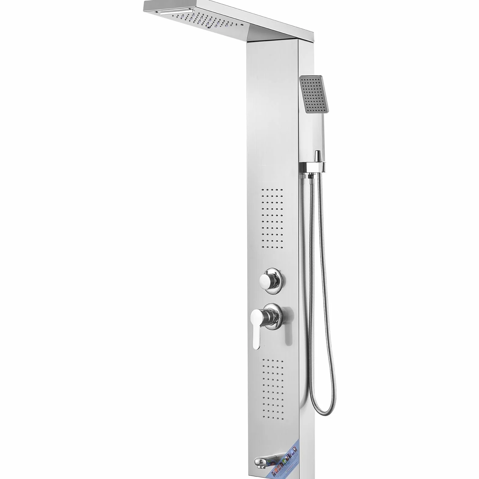 VEVOR Pannello Doccia 5 Modalità, Torre Doccia LED, Pioggia, Cascata, 2 Getti Massaggianti, Bocca Vasca, Soffione Mano, Argento Spazzolato