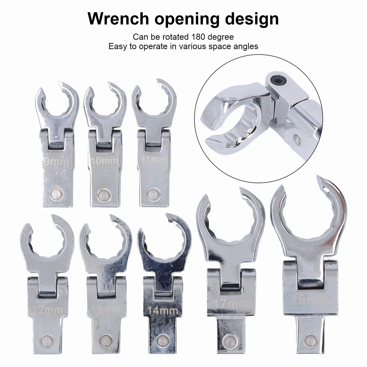 ViaGasaFamido Adattatore per Chiave a Cricchetto con 8 Testine Girevoli 180 Gradi, Acciaio Cromo Vanadio, 9-19mm, Set Sostituibile per Manutenzione Auto e Moto