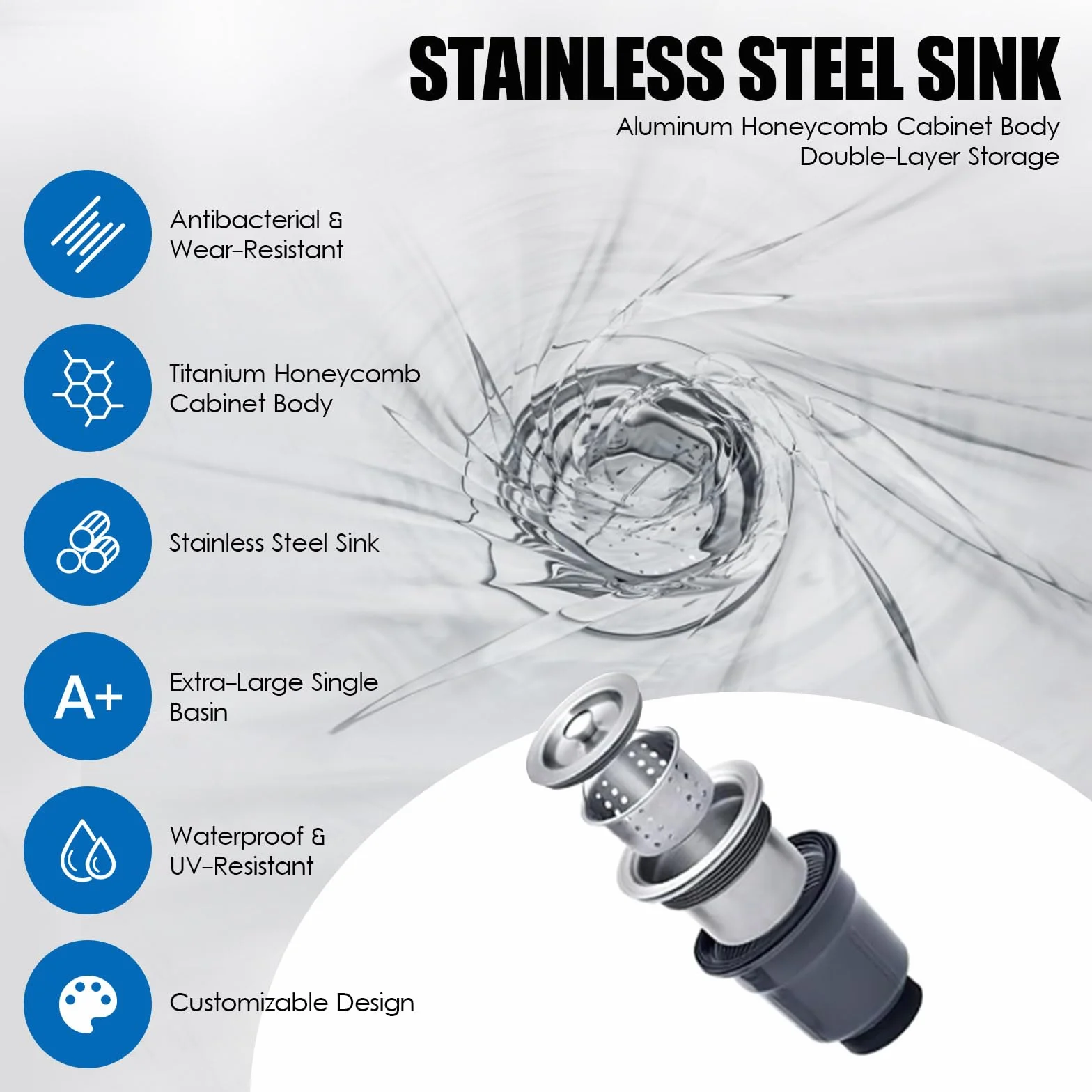 Lavabo Indipendente in Acciaio Inox con Rubinetto Estensibile e Tubi Dell'acqua Calda e Fredda, Lavello da Cucina con Armadio Contenitore e Scolapiatti per Esterni, Interni, 68 CM/80 CM