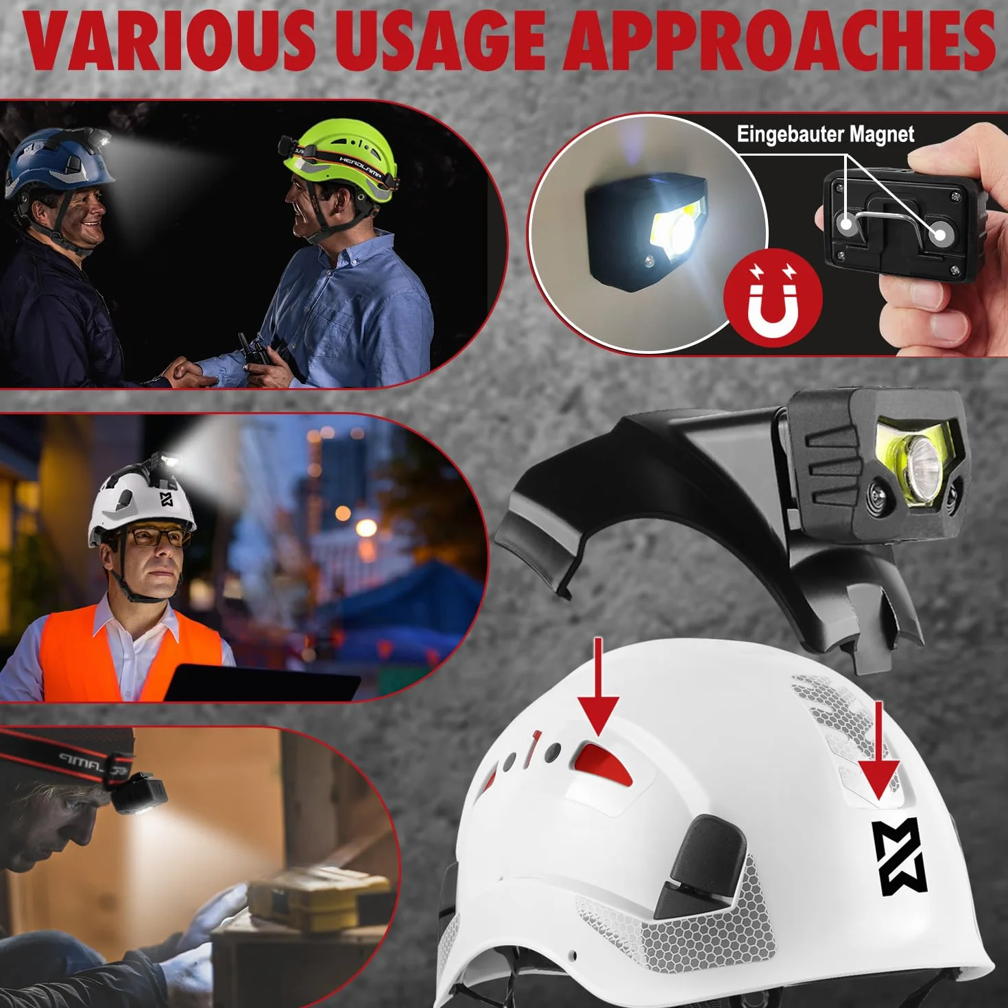 HEARMOR Voltek Casco di protezione industriale certificato CE EN397 con lampada a LED + visiera e protezione dell'udito | per lavori forestali, lavori di costruzione e arrampicata | Casco da lavoro di