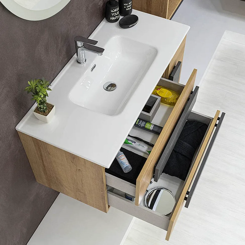 Lavabo consolle da Incasso su Mobile, Rettangolare in Ceramica Bianco Lucido, con Foro troppopieno