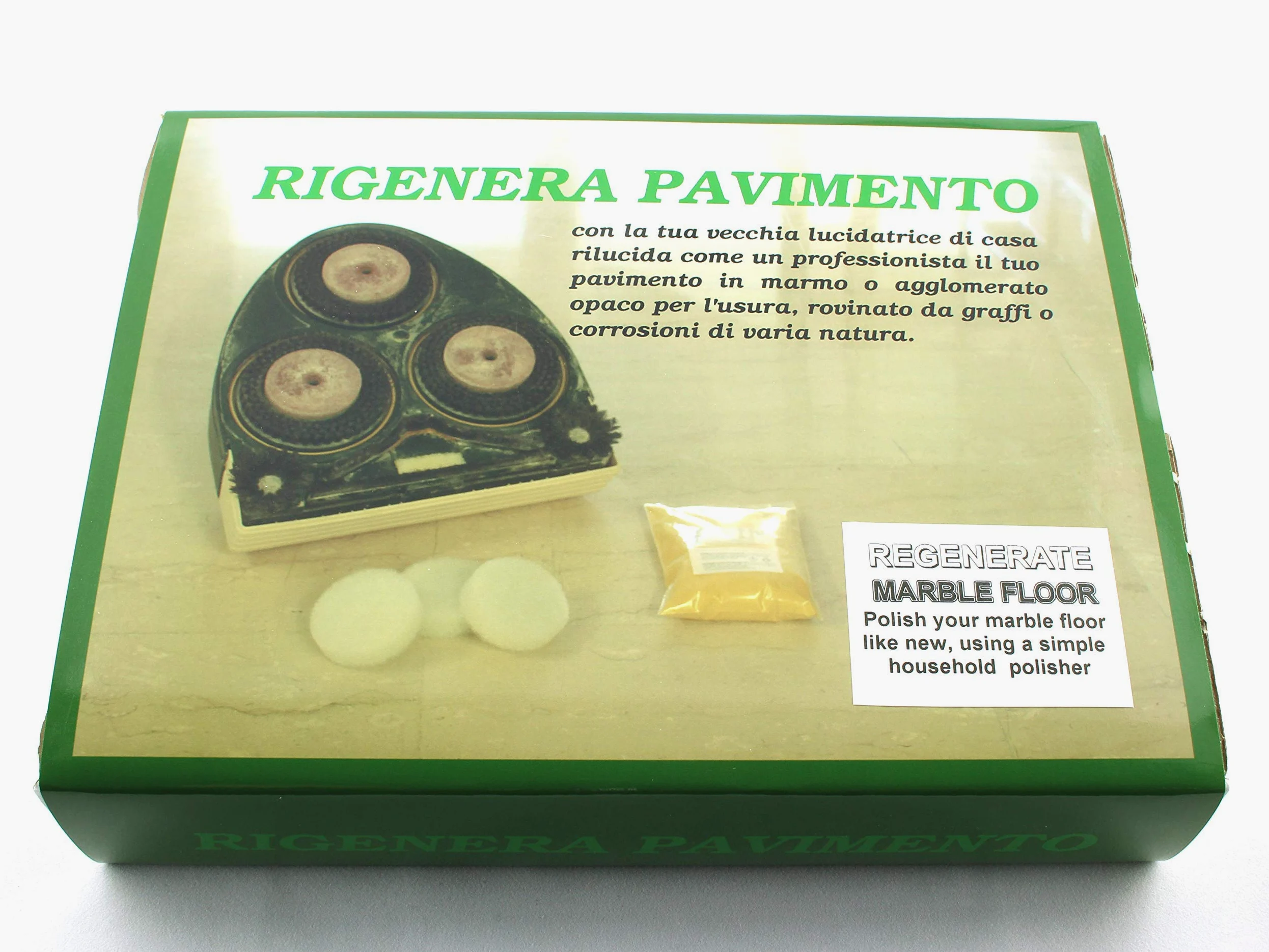 BMC Rigenera Pavimento Marmo kit 3” per utilizzare una normale lucidatrice domestica come levigatrice con dischi abrasivi e lucidanti 80mm per riportare a specchio pavimenti in marmo opachi