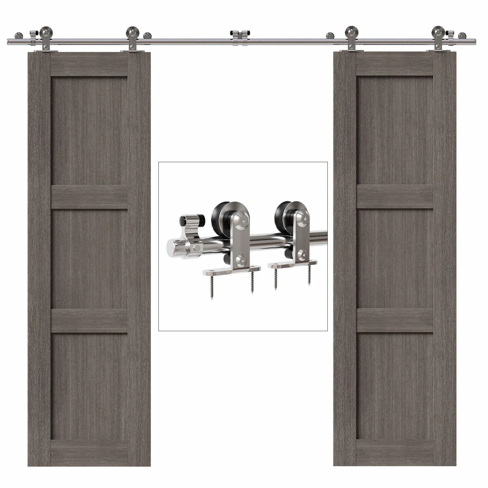 8FT/2.43M Acciaio Inossidabile Kit Accessori per Porta Scorrevole in Legno, Ferramenta Porta Scorrevole Per Doppia Porta