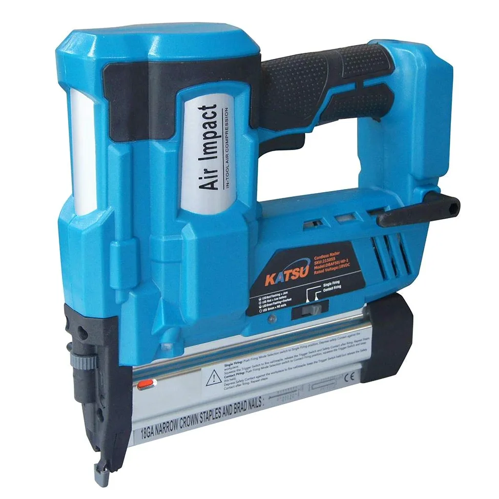 KATSU Tools Pistola cucitrice chiodatrice a batteria industriale 18V con batteria 2.0Ah, compatibile con chiodi 18GA, inclusi chiodi 200 x 40 mm e graffette 200 x 32 mm