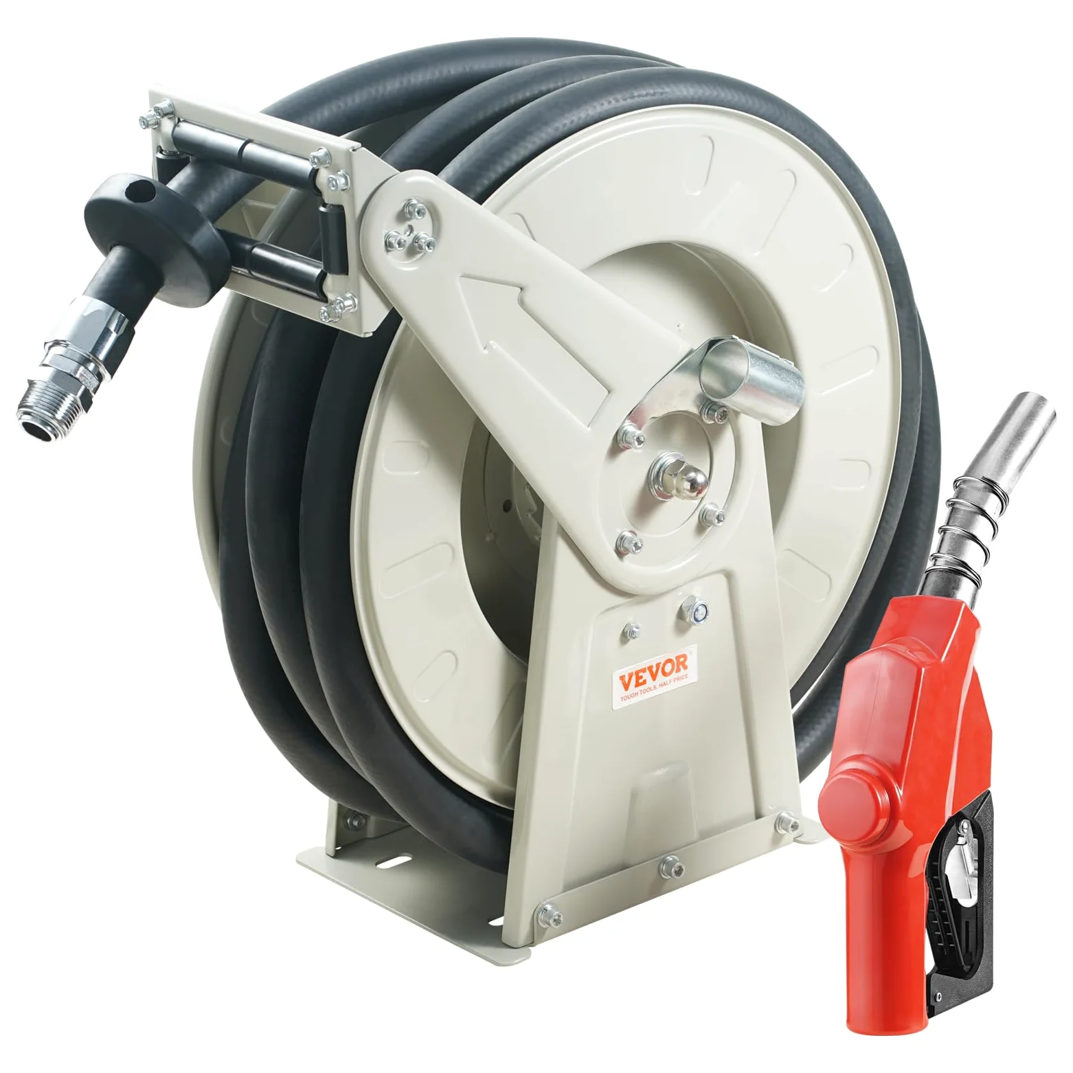 VEVOR Avvolgitubo Carburante, 1" x 33', Avvolgitubo Diesel Retrattile 300 PSI in Acciaio al Carbonio con Ugello Carburante NPT1", Tubo in Gomma NBR per Camion Cisterna di Veicoli 475 x 305 x 529mm