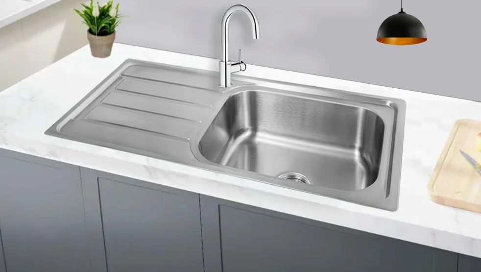 100 x 50, lavello da cucina, in acciaio inox 304, spessore del materiale: 0,8 mm, lavello, lavello da incasso, rettangolare, 1 vasca, XXL 50 x 40 cm (superficie laterale sinistra)