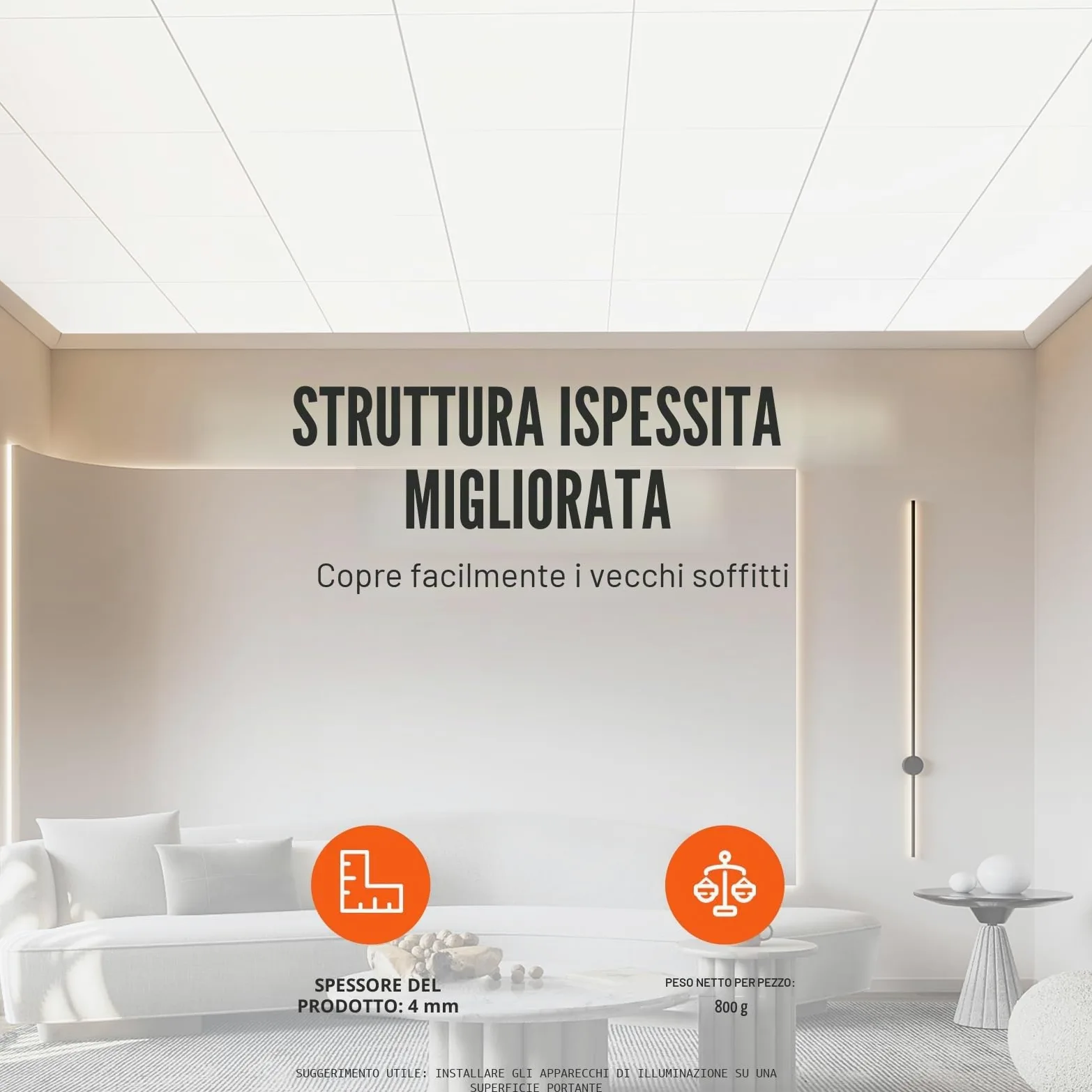 VEVOR Pannelli per Controsoffitto 603 x 603 mm Pannelli per Soffitto Confezione 12, Buona flessibilità, Facile Installazione, Rivestimento per Soffitto per Decorazione di Casa/Ufficio, Bianco Liscio