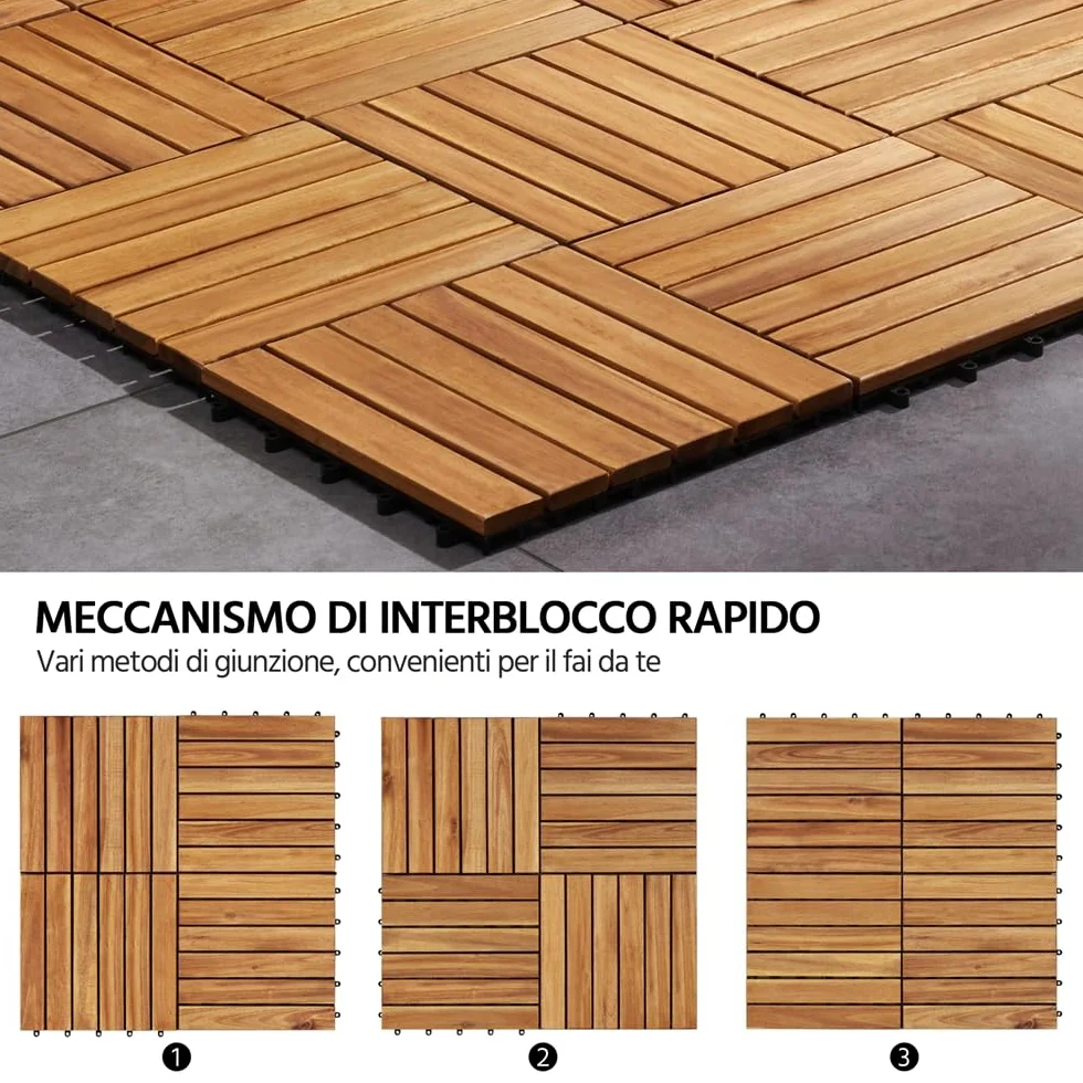 Yaheetech Piastrelle per Esterno 30 X 30 cm per Pavimento da Giardino in Legno di Acacia Impermeabili per Patio Terrazza Balcone Piscina Facili da Posare 27 Pezzi
