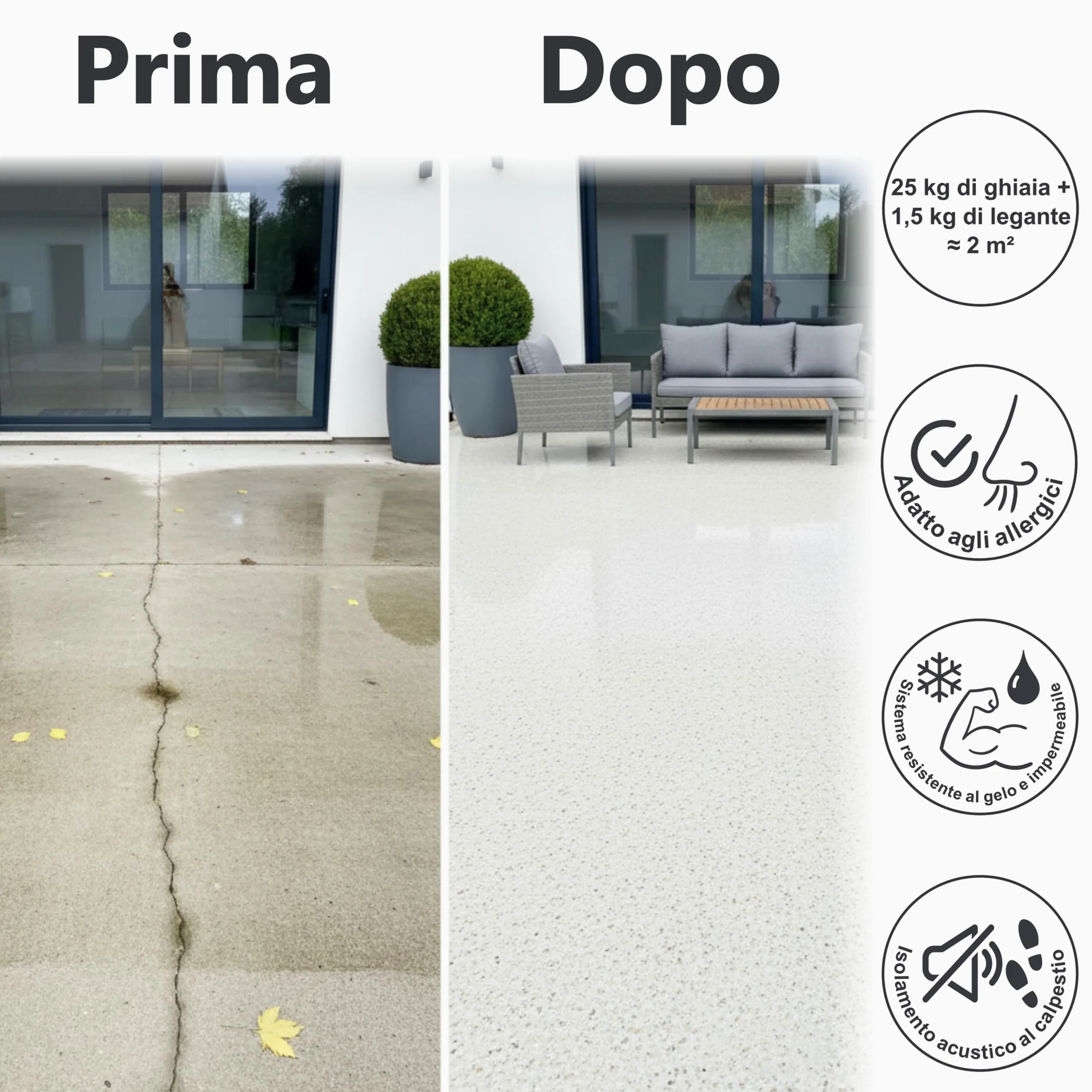 Tappeto da pavimento in ghiaia marmorizzata GHIAINO RESINATO W730 Bianco Carrara 1-4mm - 2qm
