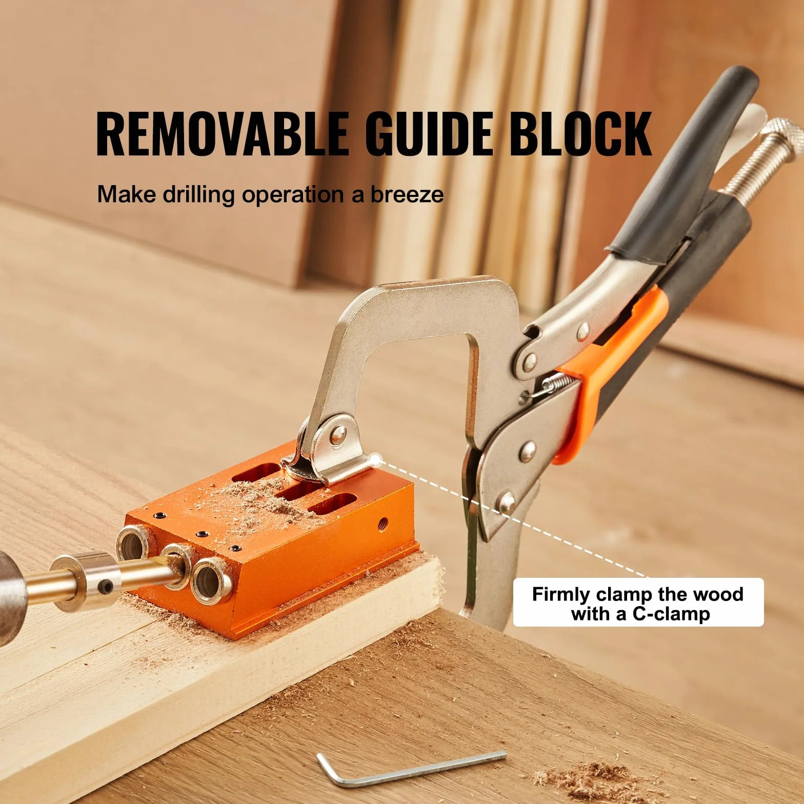VEVOR Kit di Dime per Fori a Tasca 3 Fori Tascabili con Chiave Punte Quadrate, Set per Dima di Foratura per Fori Tascabili Fori Inclinati, Set per Dima Foratura Angolare Lavorazione Carpentieri 3,82kg