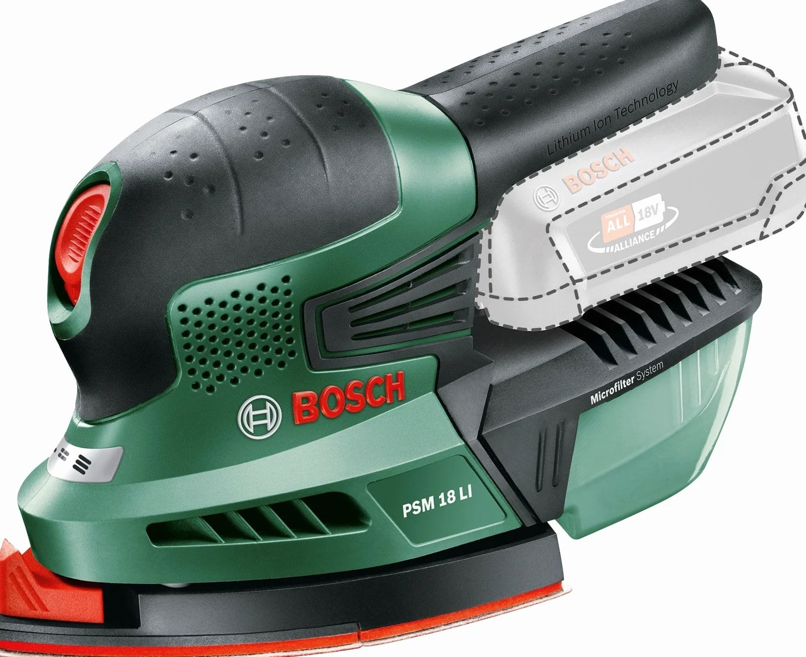 Bosch Home and Garden PSM 18 LI Levigatrice Palmare con Batteria al Litio, Corpo Macchina