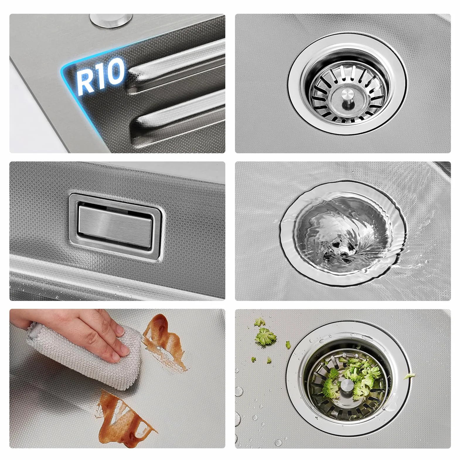CECIPA Lavandino Cucina 70x45 CM, Lavello Cucina 1 Vasca con Dispenser Sapone, Lavabo Cucina con Vasca Mobile e Tagliere, Lavello in Acciaio Inox 201 con Sifone e Set di Drenaggio