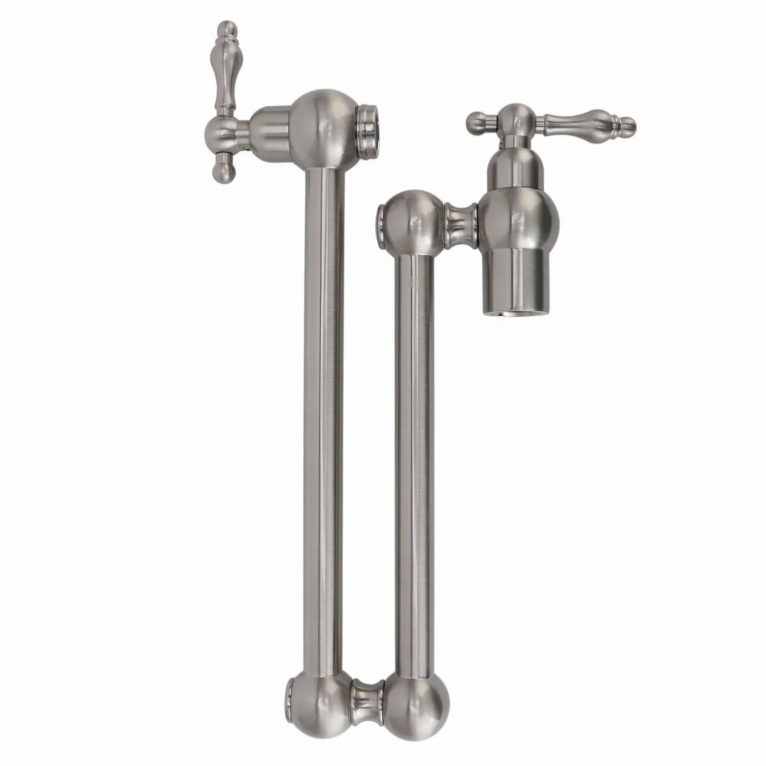 Rubinetto per riempimento pentole, rubinetto da cucina a parete in rame estensibile G1/2 Rubinetto pieghevole per riempimento pentole a due manici a foro singolo(Argento spazzolato)