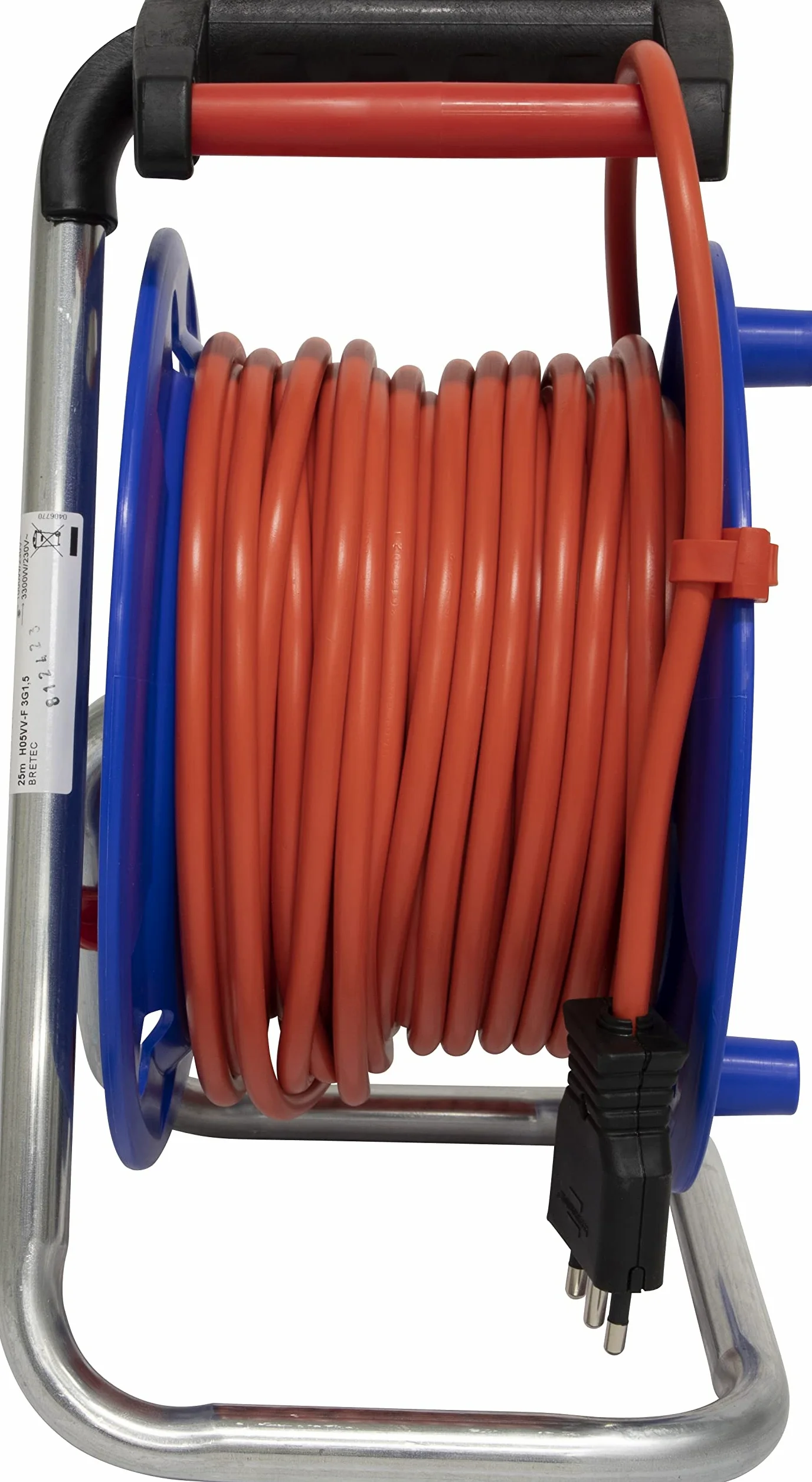 Prolunga Elettrica 25 Metri con Avvolgicavo Brennenstuhl | 4 Prese Elettriche Universali (Schuko + IT 10/16A) | Spina Piatta IT 16A, Cavo 25mt | Cavo H05VV-F 3G1,5 Ideale per Uso Esterno/Giardino
