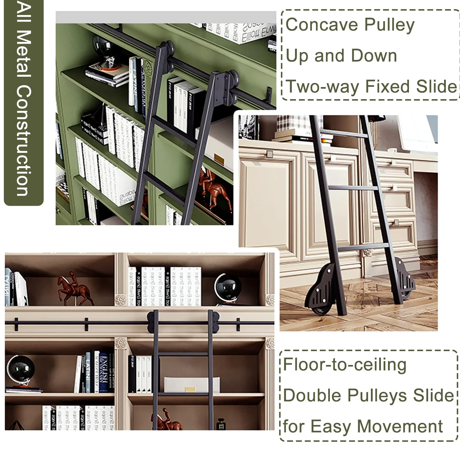 Luyckfrazy Scala per Libreria Scorrevole Binario Sospeso 3.3ft-20ft, Kit per Ufficio a Soppalco Con Ruote a Pavimento (Senza Scala) (Size: 200cm Kit Pista)