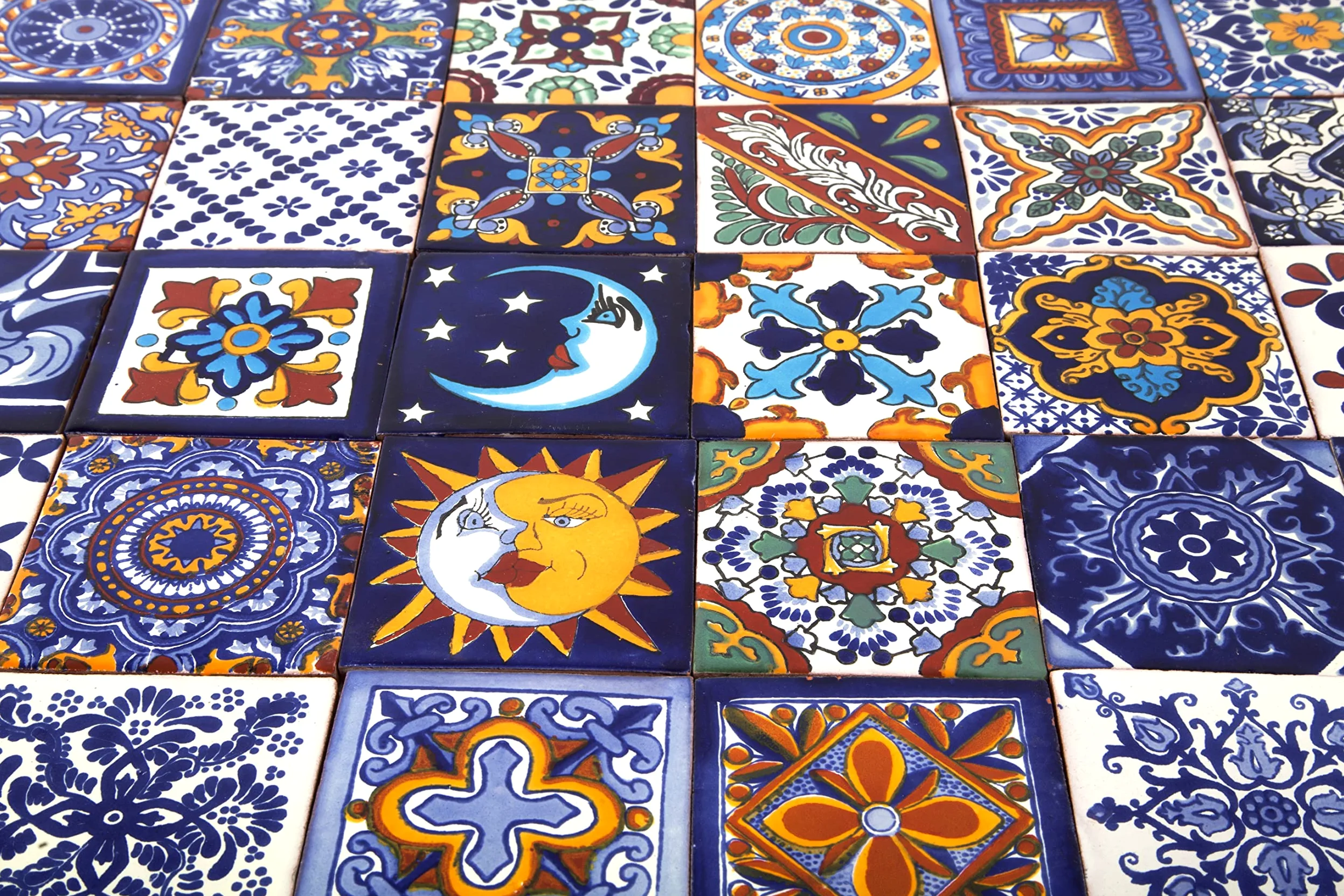 Cerames Piastrelle Mosaico Messicane Horacio – 30 ceramiche mattonelle messicane decorative per bagno, doccia, scale, parete posteriore della cucina | Tessere mosaico ceramica 10,5x10,5 cm
