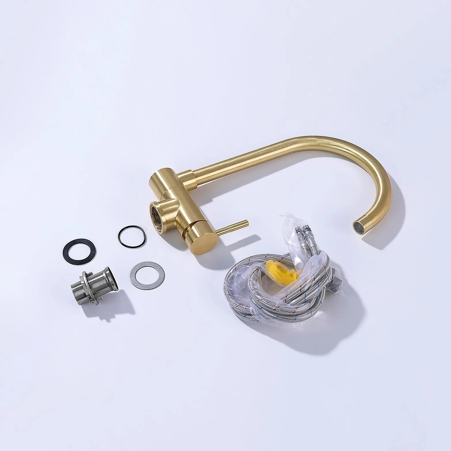XJTNLB Rubinetto Sottofinestra Miscelatore Cucina Oro Spazzolato Miscelatore da Cucina Canna Collo di Cigno Miscelatore Abbattibile Cucina