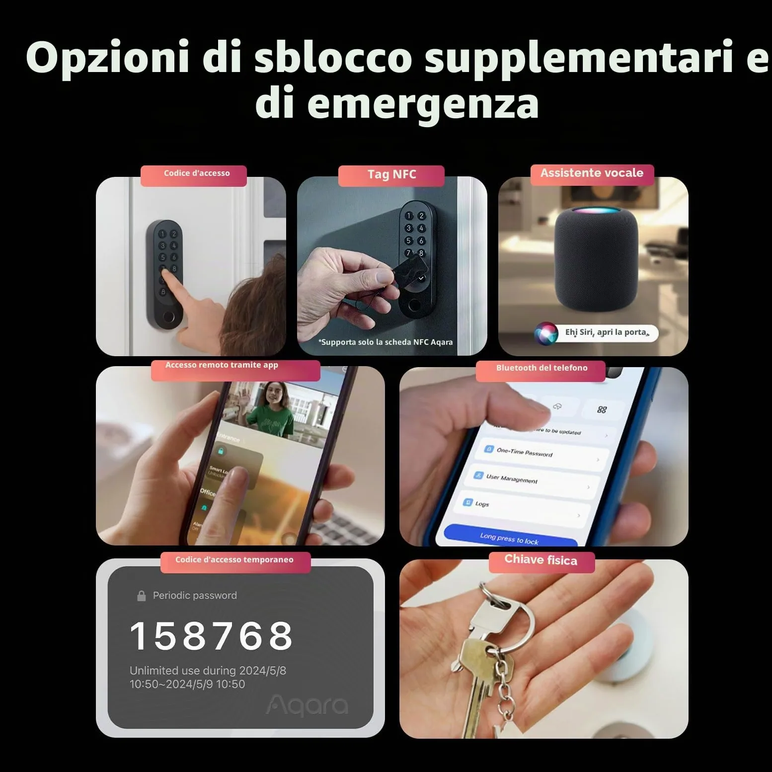 Aqara Serratura Smart U200 (Tastiera Fingerprint Inclusa), Matter over Thread, Apple Home Key e Batteria Ricaricabile, Supporta Apple Homekit, Google Home, Alexa e SmartThings, Argento