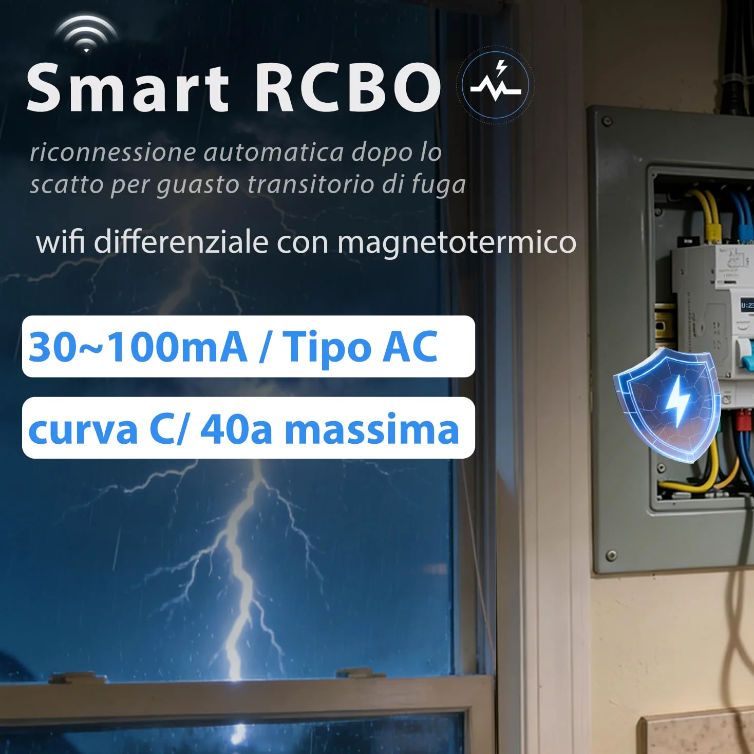 Interruttore Differenziale Wi-Fi Tuya "Smart RCBO" Reset Automatico Disconnessione in Intensità 1-40A, Corrente di Perdita 30-100mA, Sovra/Sottotensione, Temperatura, Sovrappotenza Misurazione 2025