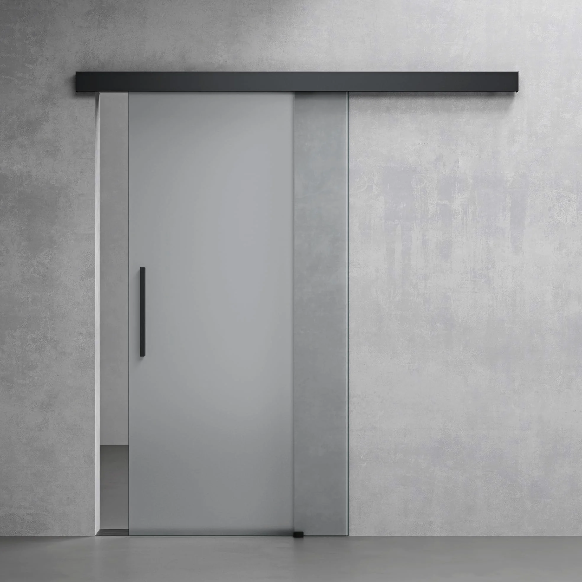 Mai & Mai Porta Scorrevole in Vetro 102.5x215cm, Porta Scorrevole in Vetro Satinato 8mm con Binario e Maniglia Per Asta, Distanza dal Muro 25mm, Nero, Amalfi-plus 14H