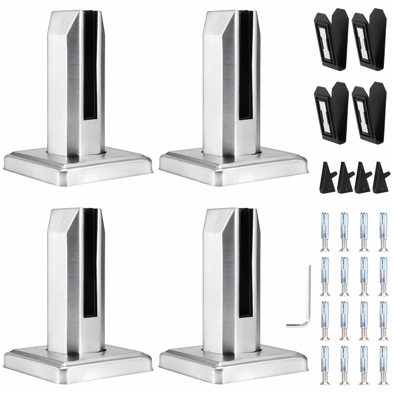 4 Pezzi Morsetto per Vetro in Acciaio Inox, Ringhiera per Piscina Vetro, per Vetro da 8-12 mm/0,3-0,5" di Spessore, Recinzioni in Vetro da Parete per Casa Scale Piscina Balaustra Balcone Giardino