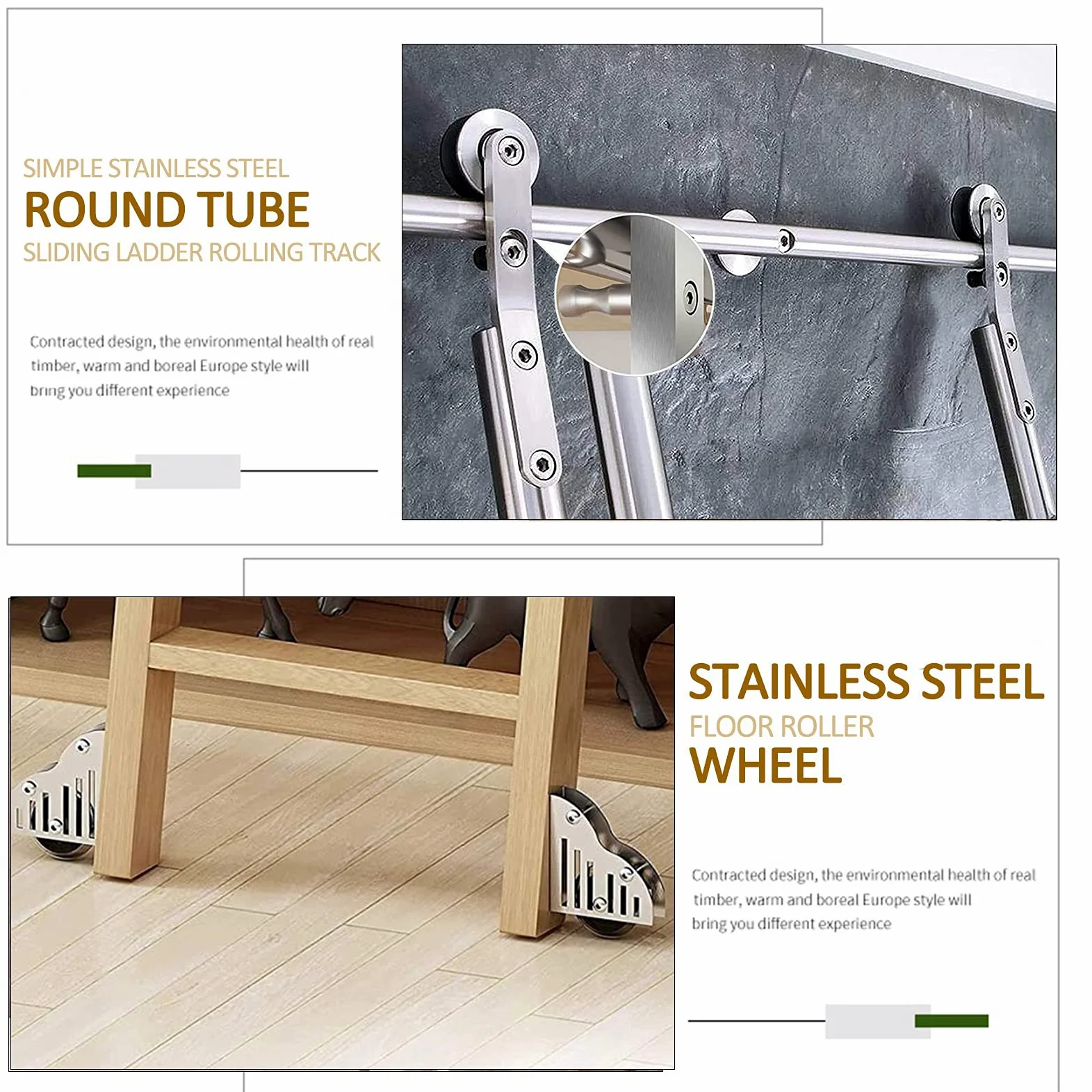 Scaletta Rolling Track Set completo Hardwar 6.6ft-13ft, inox Tubo rotondo Ladder Mobile Scala Scorrimento fienile per Biblioteca/Loft/Home/Indoor/BookStor, ruote a rulli da pavimento (nessuna scala)