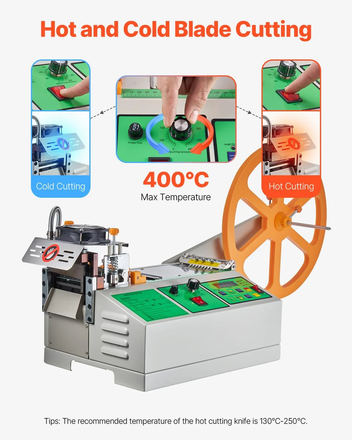 VEVOR Macchina per Taglio Automatico di Nastri con Cerniera da Macchina per Taglio di Nastri Caldi e Freddi con Temperatura Regolabile e Schermo LCD, per Nastri in Nylon, Lacci delle Scarpe