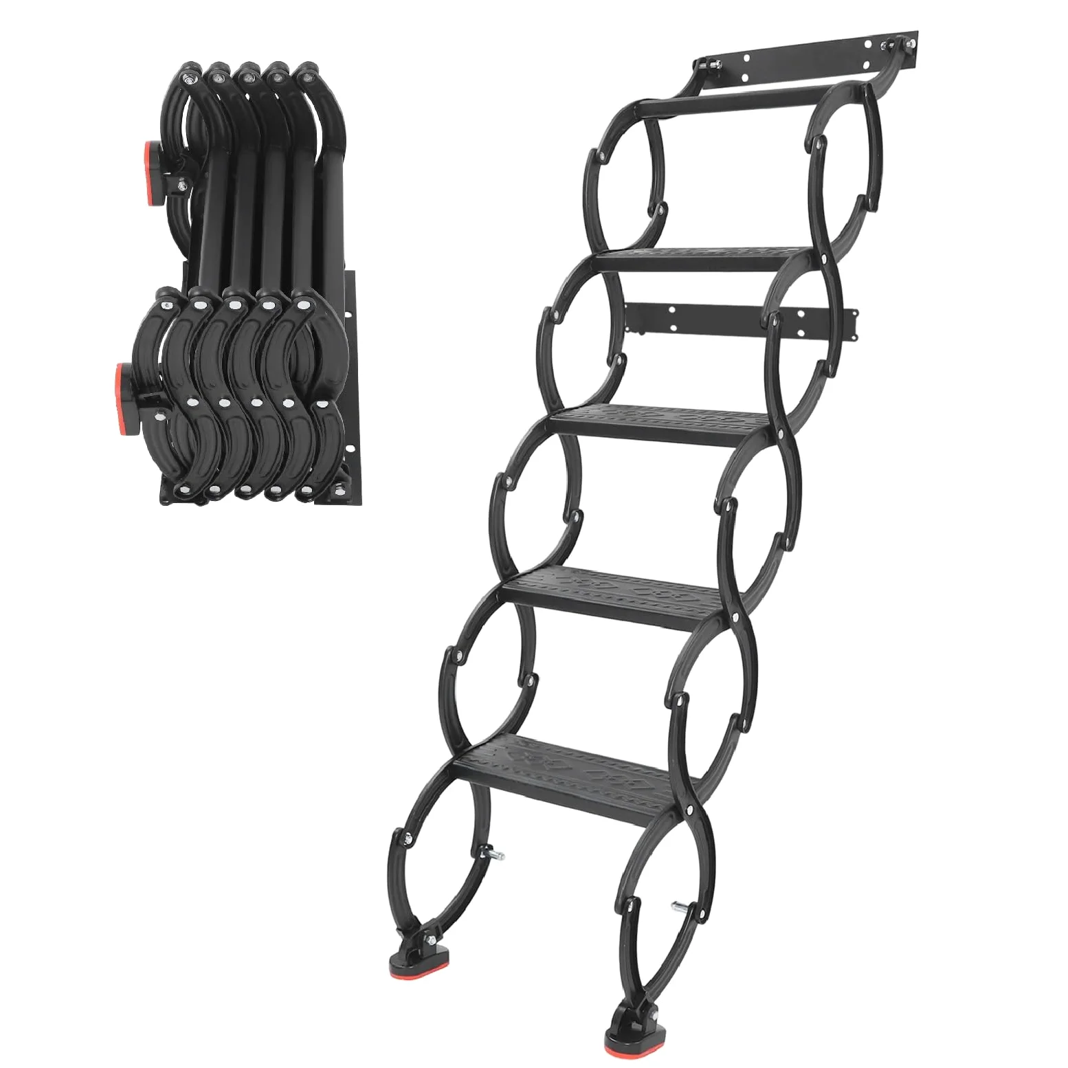 Scala da tetto a 5 gradini, a parete, estraibile, per soffitta, a parete, con gradini antiscivolo, scala per soppalco, scala telescopica, portata 200 kg