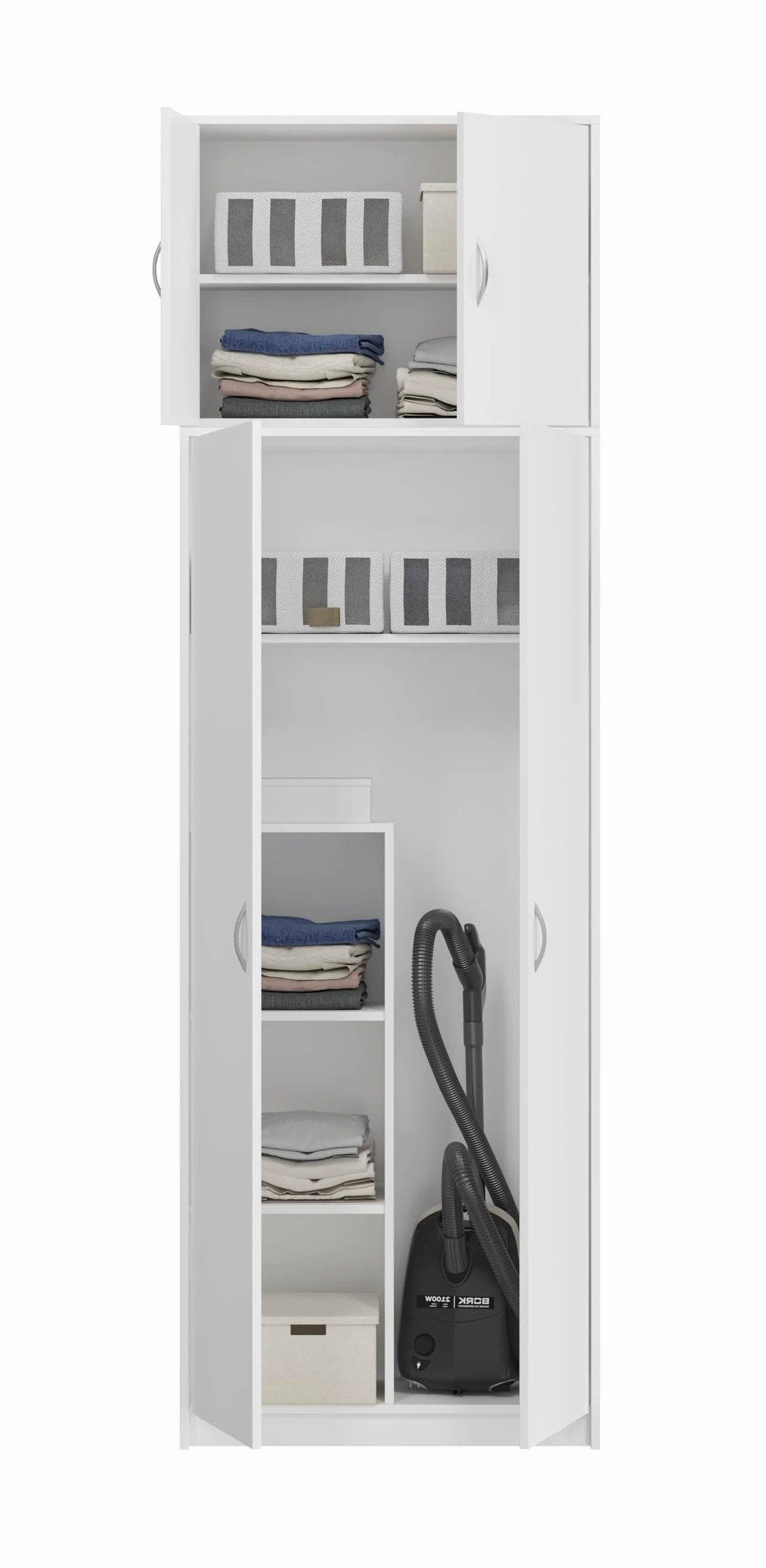 Mobile alto multiuso per scopa, pratico armadietto per aspirapolvere, 235 x 74 x 35 cm (Bianco)