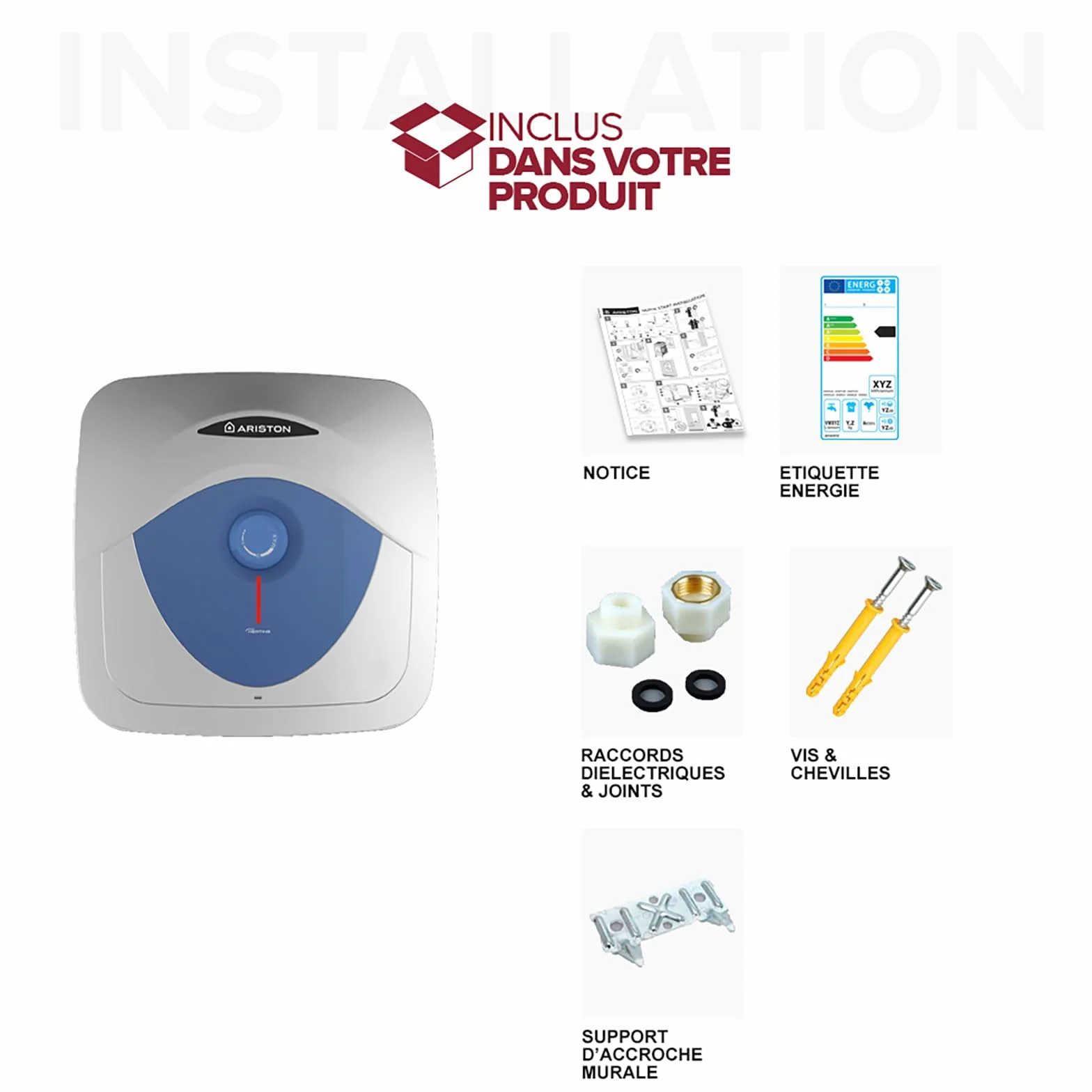 Ariston Blu Evo RS 10L - Scaldabagno Elettrico 10 Litri Compatto Sottolavandino, Potenza 2000W, Ideale Cucina o Bagno - Progettato e fabbricato per essere installato in Francia