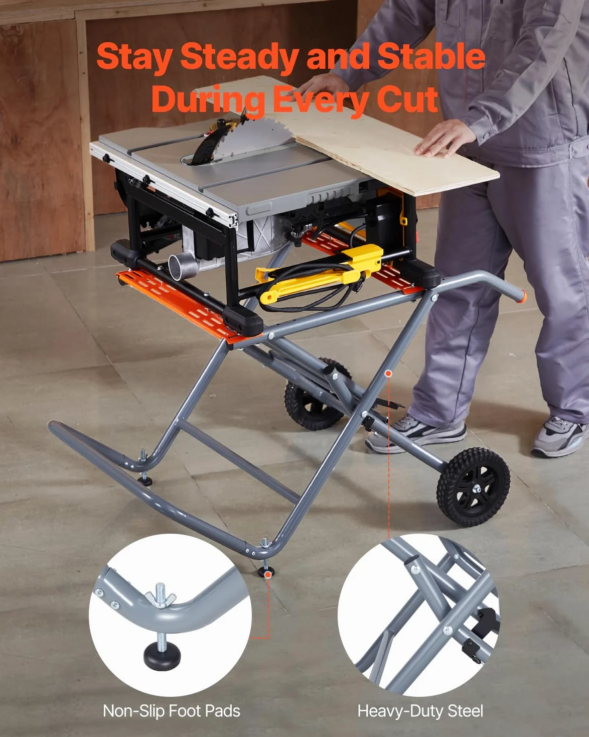 VEVOR Supporto per Troncatrice da Tavolo Portatile, Capacità di Carico di 158,76 kg Tavolo per Troncatrice da Tavolo Pieghevole con Ruote in Gomma da 203 mm Costruzione Robusta, Facile da Riporre