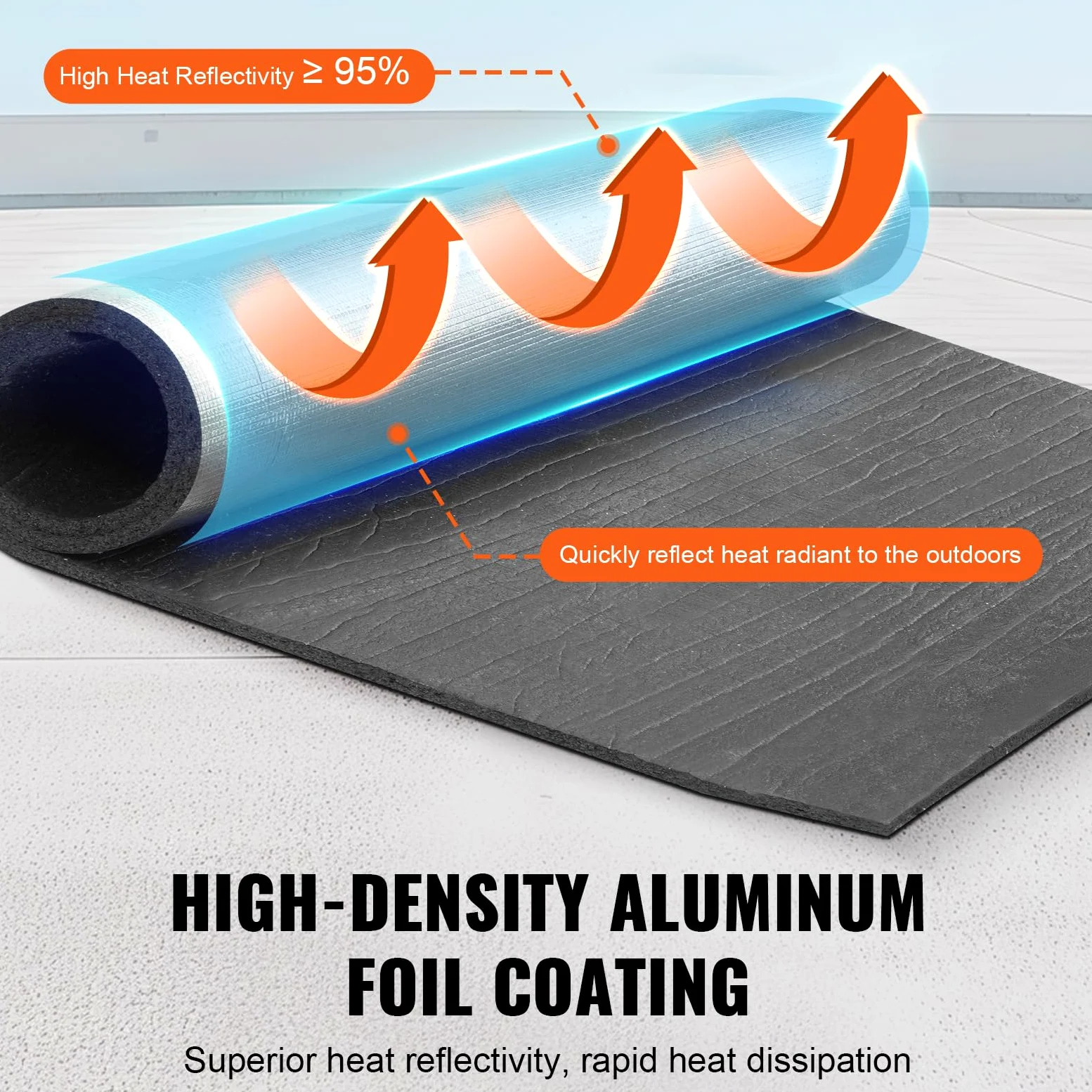 VEVOR Rotolo di Isolamento Riflettente, Barriera Radiante con Anima in Schiuma XPE, 1020 x 1524 mm, Scudo Riflettente del Calore con Anima in Schiuma di Alluminio, Rotolo per Garage Finestre Camper