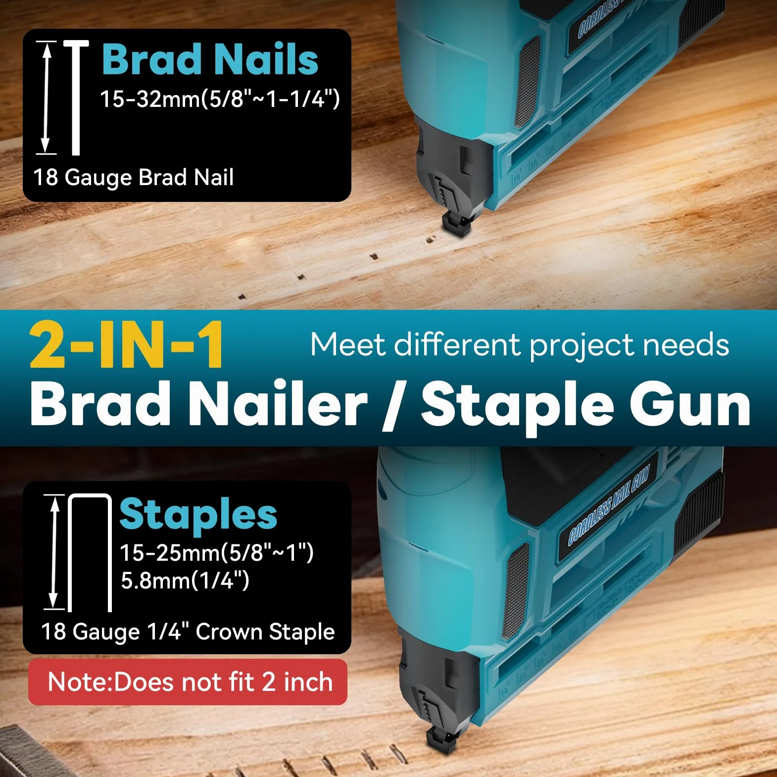 Yofuly Sparachiodi a Batteria Compatibile con batterie Makita 18v, 2026 Upgrade 18GA 2-IN-1 Pistola Sparachiodi Elettrica Profondità Regolabile, 1000Chiodi e Graffette per Lavori in Legno
