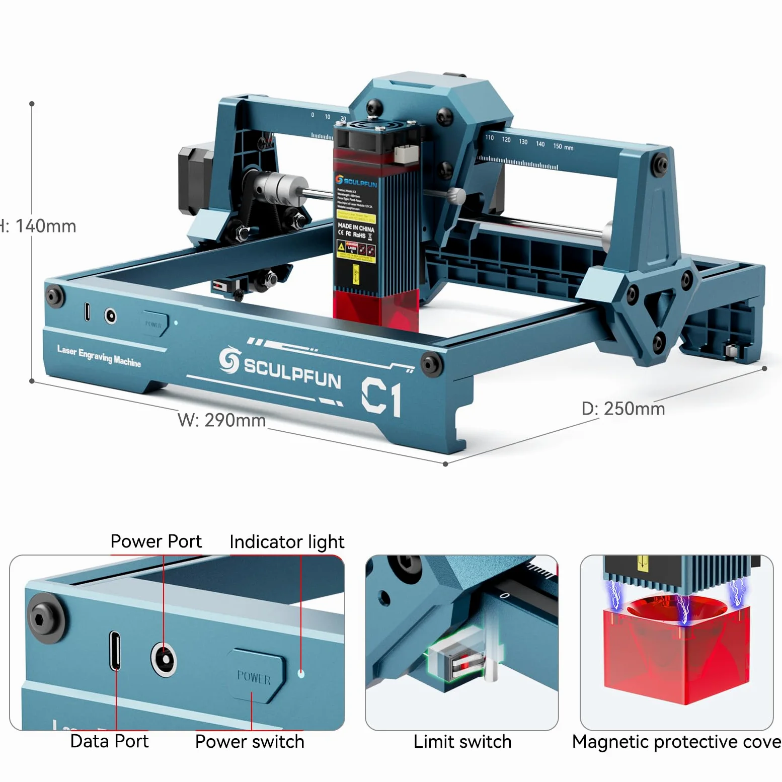 SCULPFUN C1 Mini Macchina per Incisione Laser – Incisore Laser 3W, Precisione 0,04 mm, Plug-and-Play, Ideale per Lavori Fai-da-Te su Legno, Acrilico e Pelle