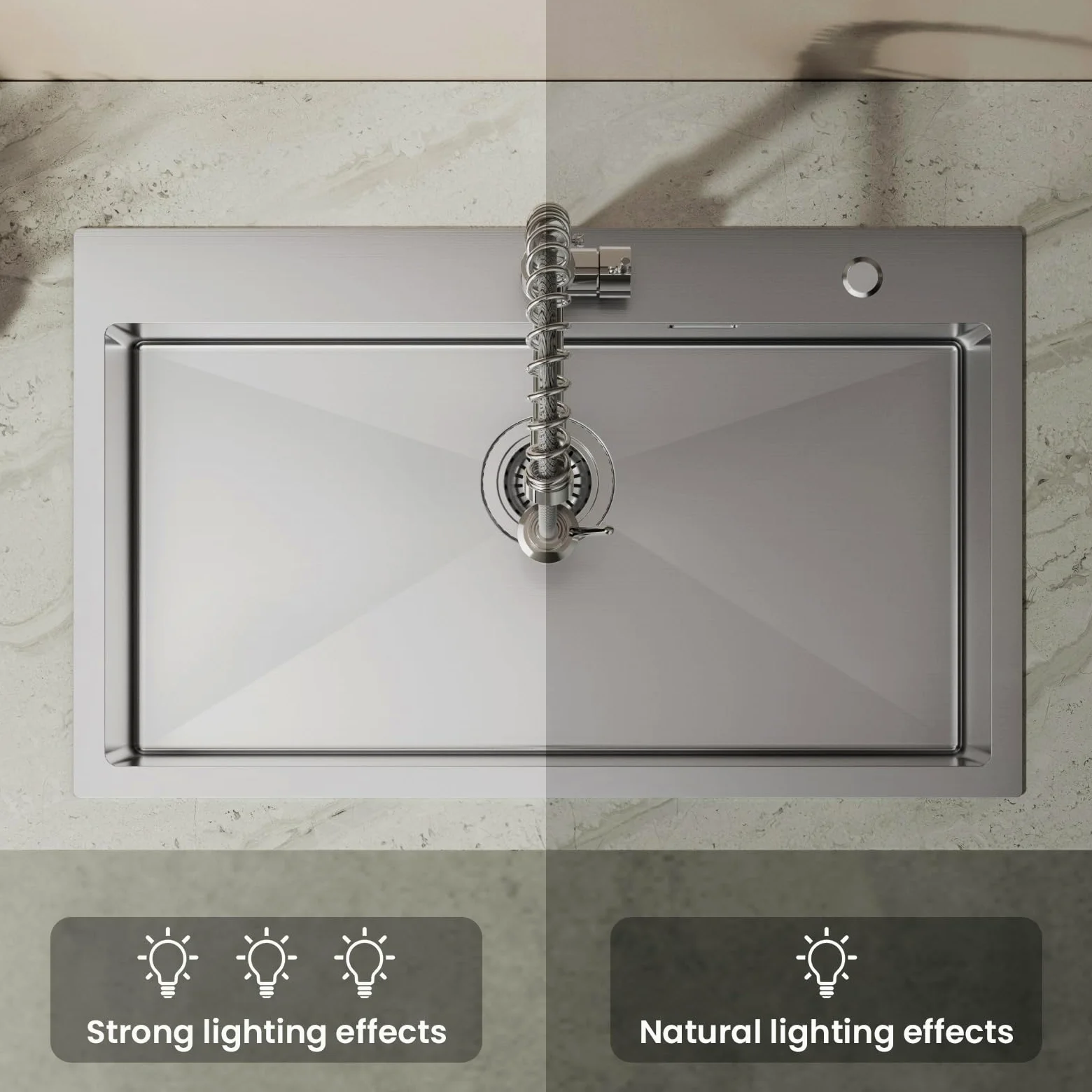 Auralum Lavandino Cucina 75 x 45 cm, Lavello Cucina 1 Vasca con Gocciolatoio, Lavabo Cucina Acciaio Inox da Appoggio con Troppopieno, Sifone e Set di Drenaggio