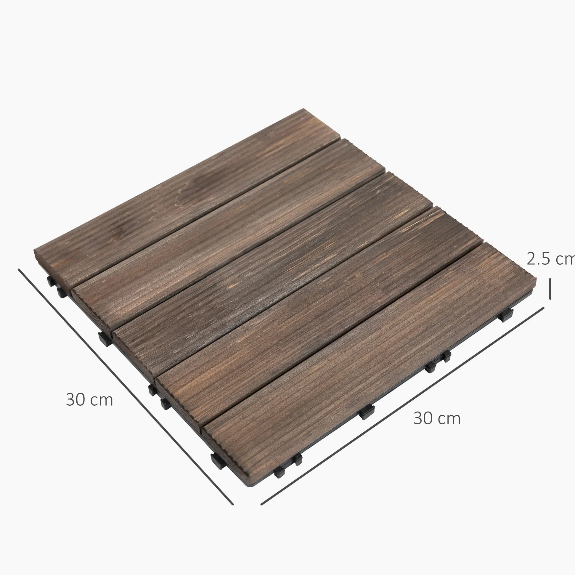 Outsunny Piastrelle per Esterni Pavimento da Giardino in Legno, Set da 27 Pezzi, 2.5m², Montaggio a Incastro, 30x30cm, Nero