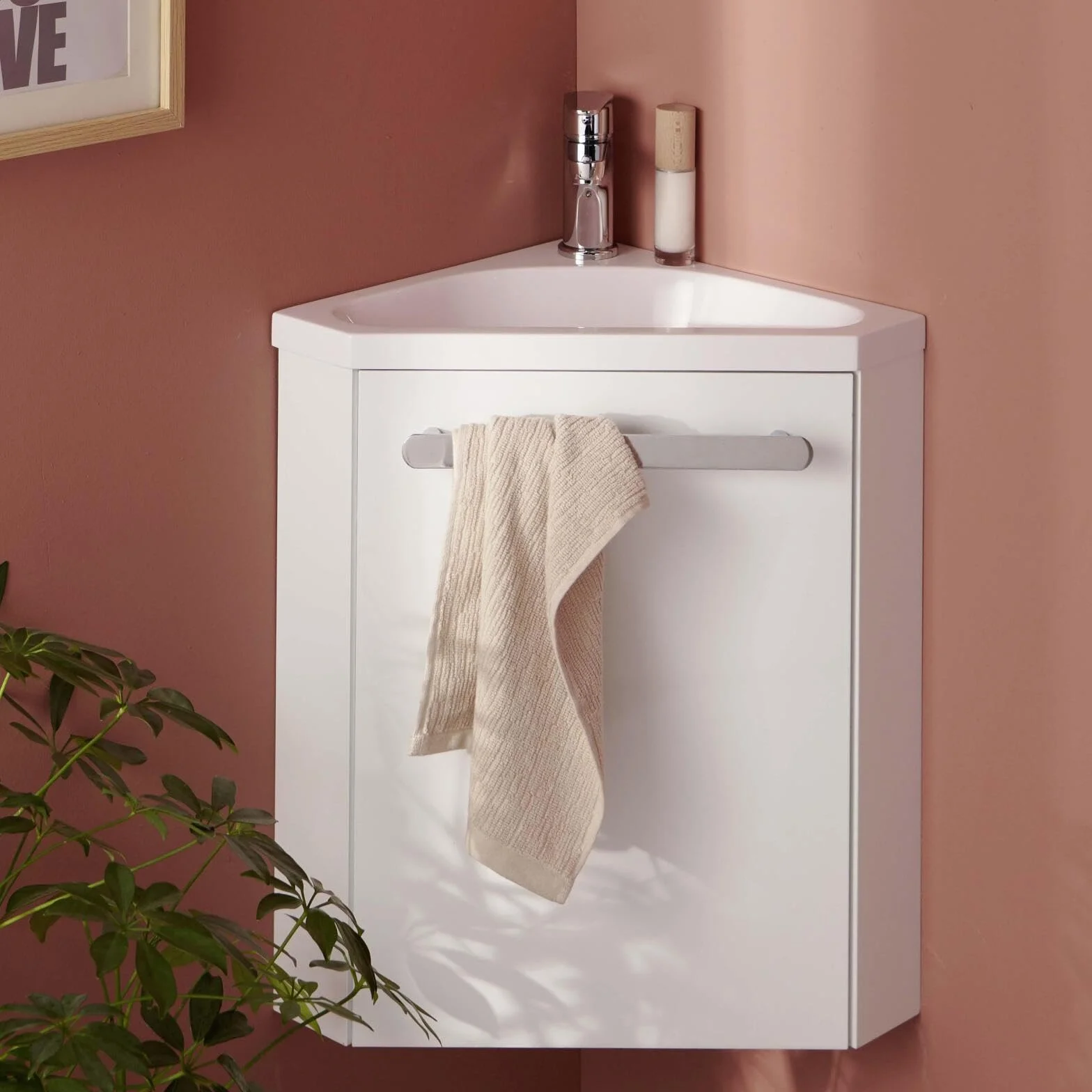 MOB IN - Lavamani angolare con lavabo in resina, colore: Bianco