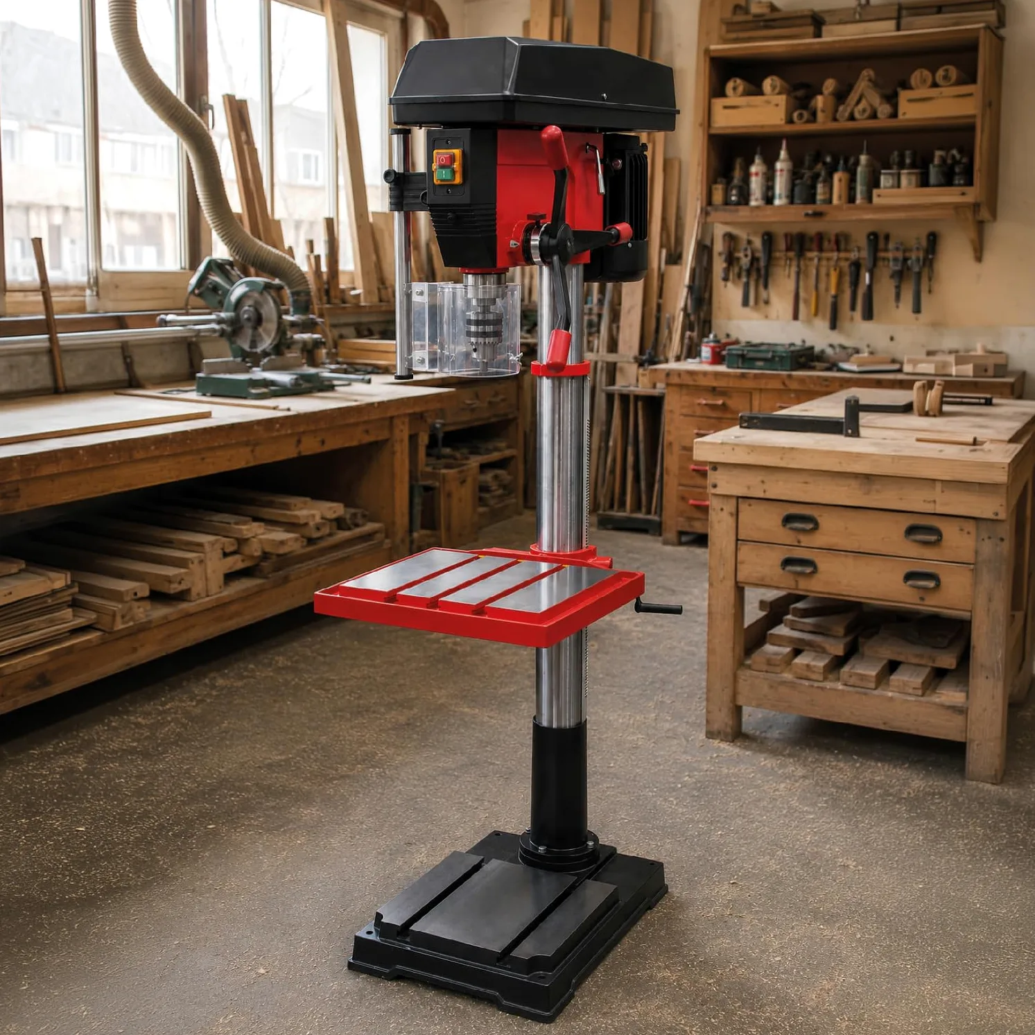 Valex TR32B Trapano a Colonna Elettrico, 1500W, 12 Velocità, Mandrino Ø32mm, h 1730mm