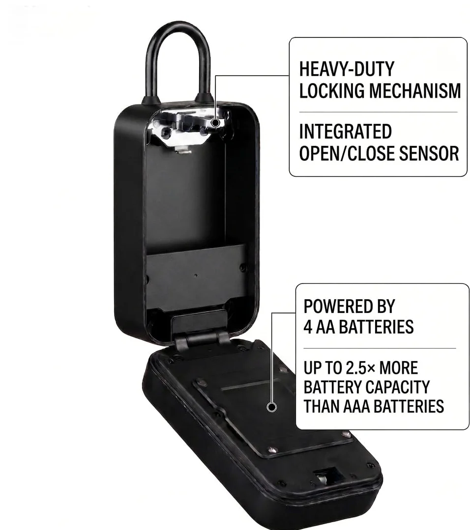 Smart KeyBox - Smart Key Box in alluminio nero - Tastiera a tasti, Sensore di apertura, Gateway Bluetooth/Wi-FI 2,4 GHz aggiunto - App Tuya