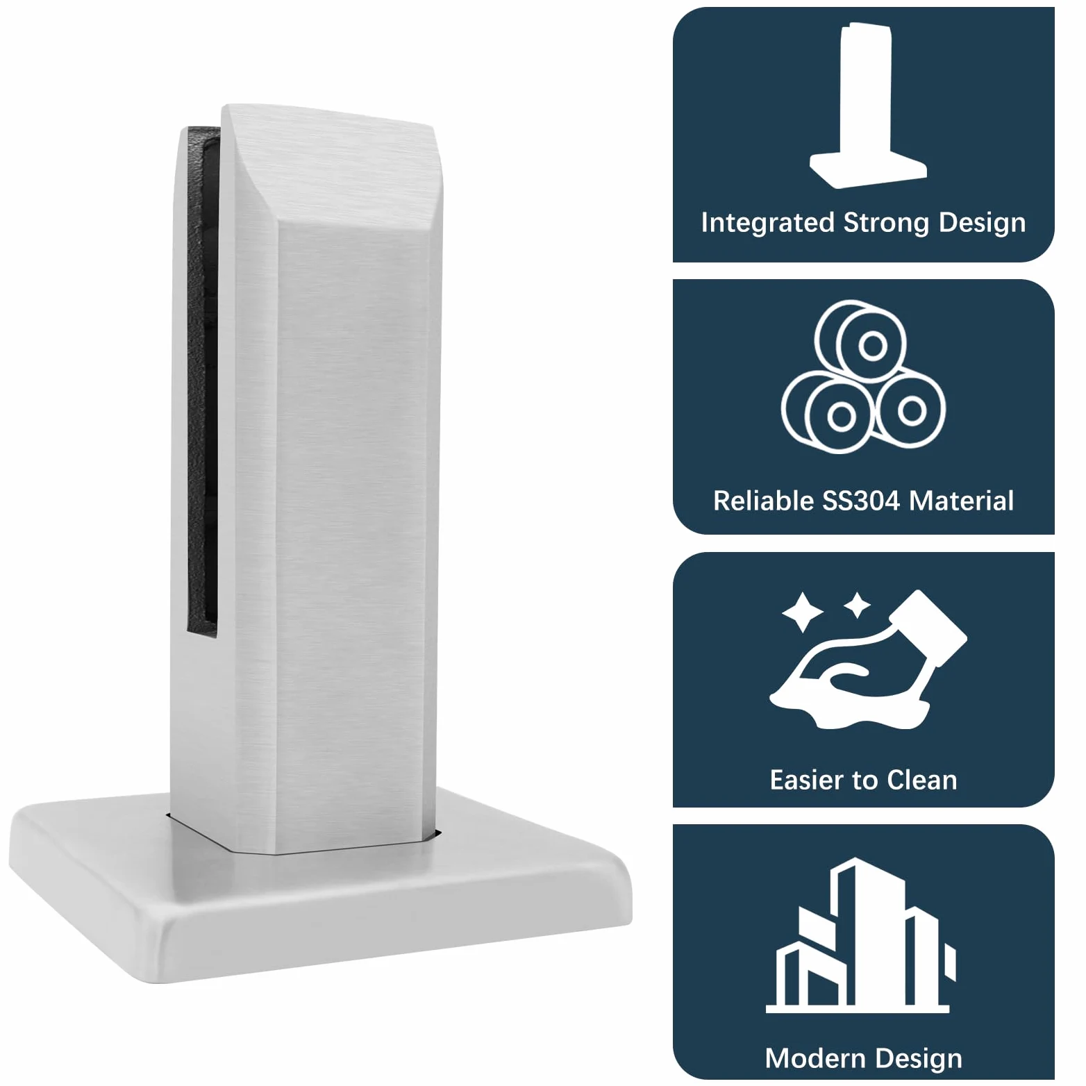 LukLoy T304 - Set di 10 punte quadrate in acciaio inox per ringhiere in vetro resistente senza telaio per recinzioni di piscina, balaustre da terrazzo, balcone, terrazza, scale, interni e