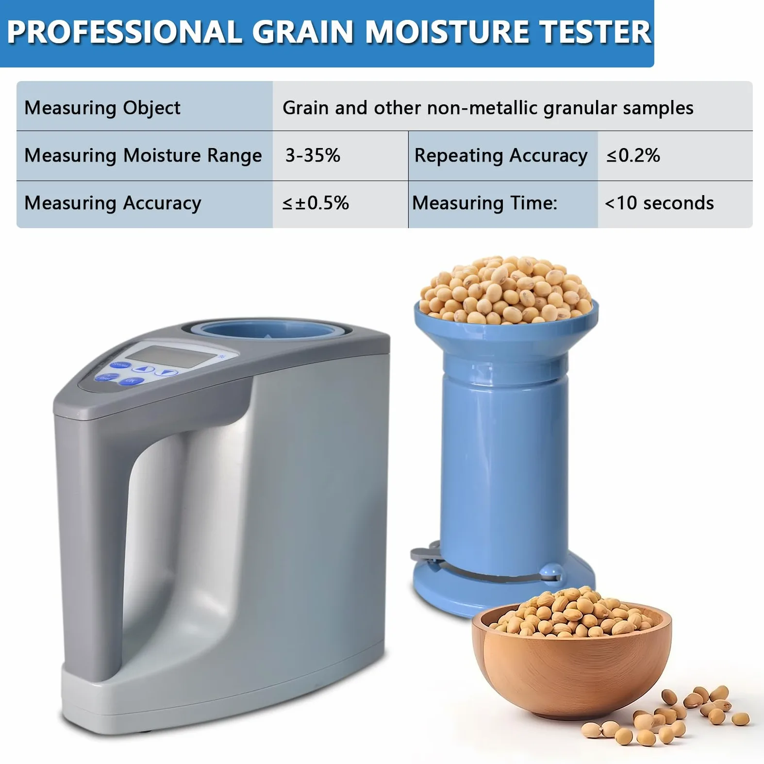 Misuratore di umidità professionale per cereali, tester di umidità per oltre 20 cereali, misura peso, densità, temperatura, con display LCD, rilevatore di umidità per grano, mais, riso, raccolto
