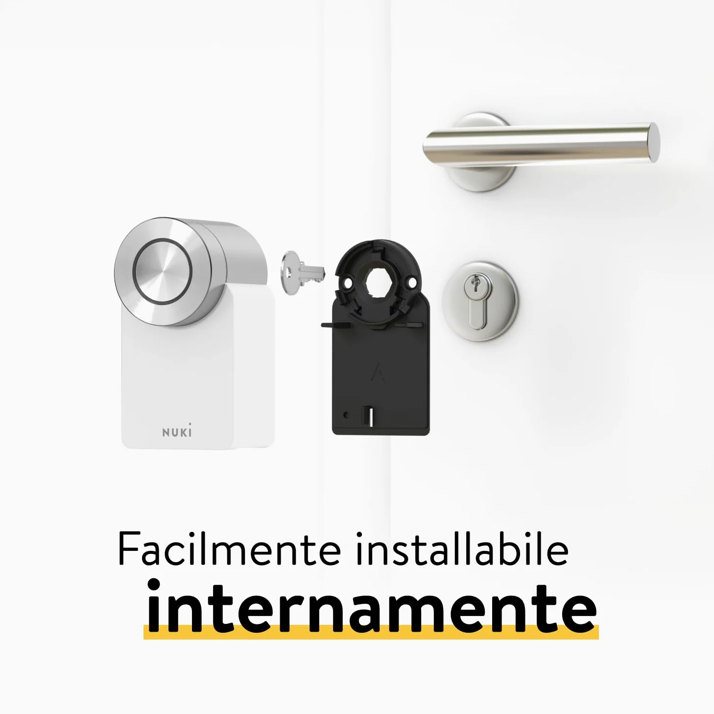 Nuki Smart Lock Pro (quarta generazione), serratura smart con WiFi e Matter per l'accesso remoto, serratura elettronica che trasforma lo smartphone in chiave, con Power Pack batterie, bianco