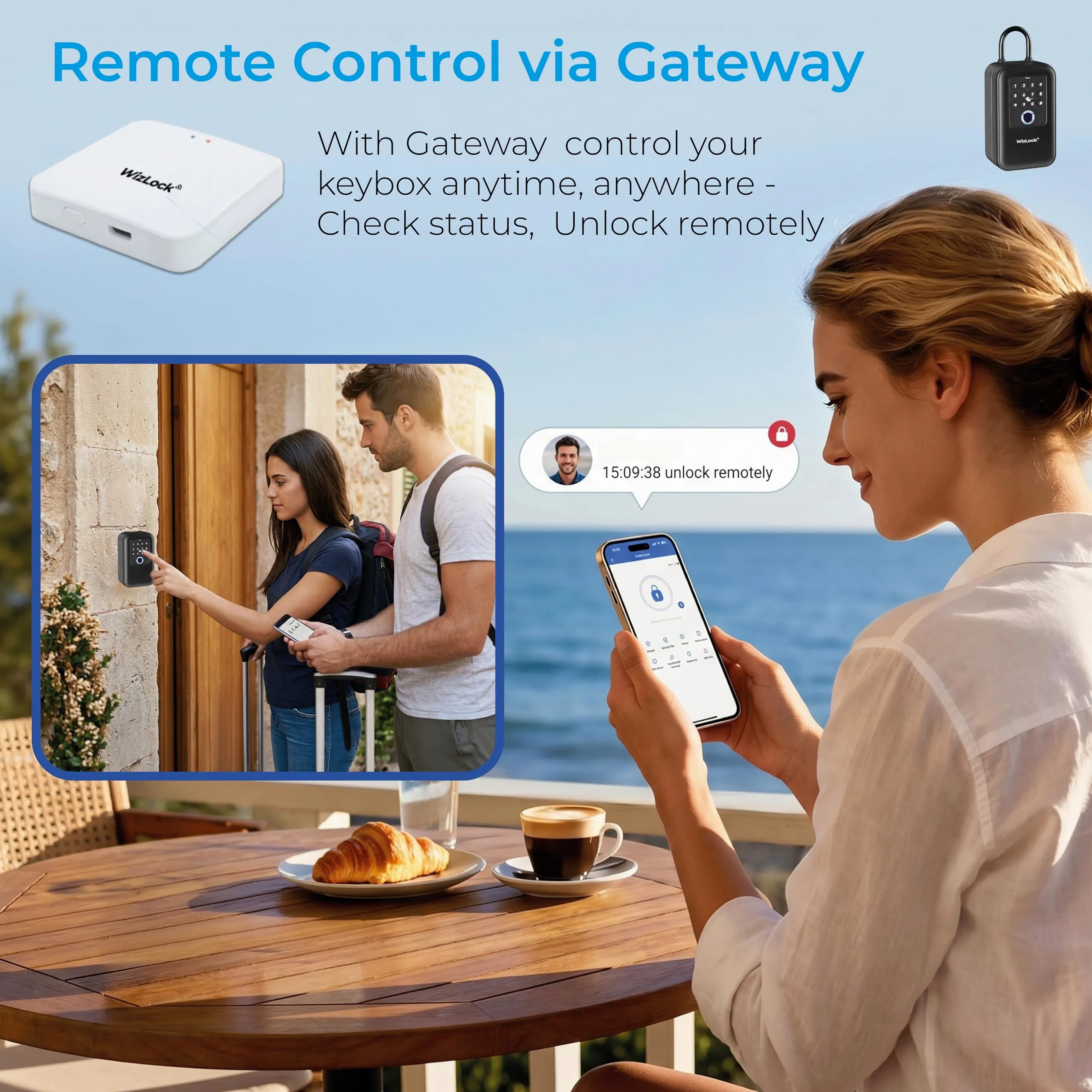 Smart KeyBox - Smart Key Box in alluminio nero - Tastiera a tasti, Sensore di apertura, Gateway Bluetooth/Wi-FI 2,4 GHz aggiunto - App Tuya