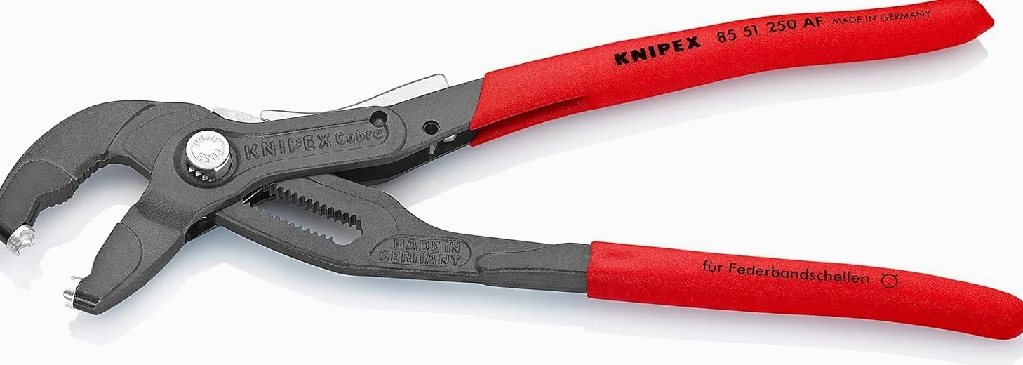 KNIPEX Pinza per fascette elastiche con fermo di blocco bonderizzata grigia Rivestiti in resina sintetica antiscivolo 250 mm, 85 51 250 AF