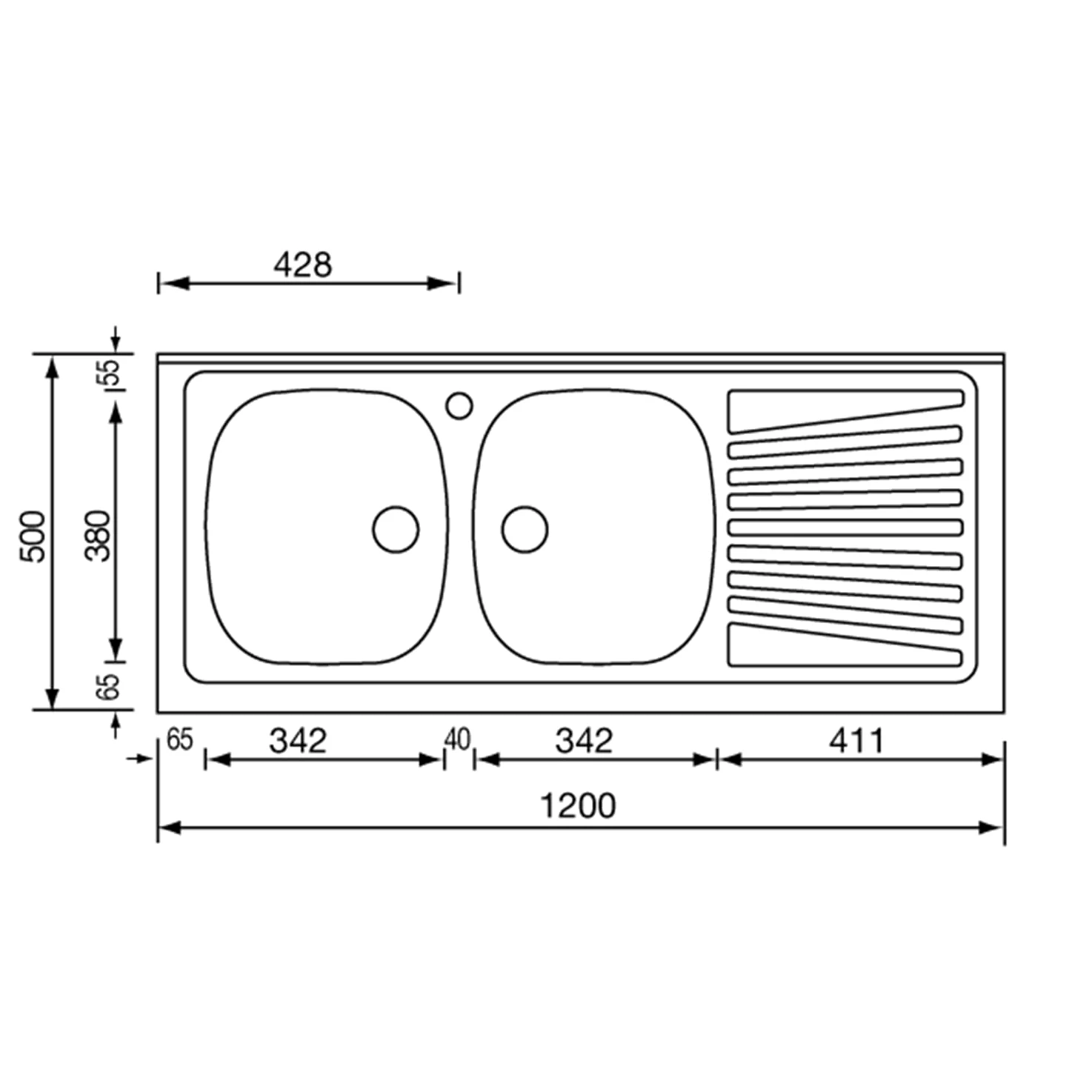 Linea Azzurra Lavello Cucina 2 Vasche in Acciaio Inox e gocciolatoio per lavello. Lavabo Cucina Satinato F3 Standard con Piletta Manuale e Guarnizione Premontata 120x50x120cm Made In Italy