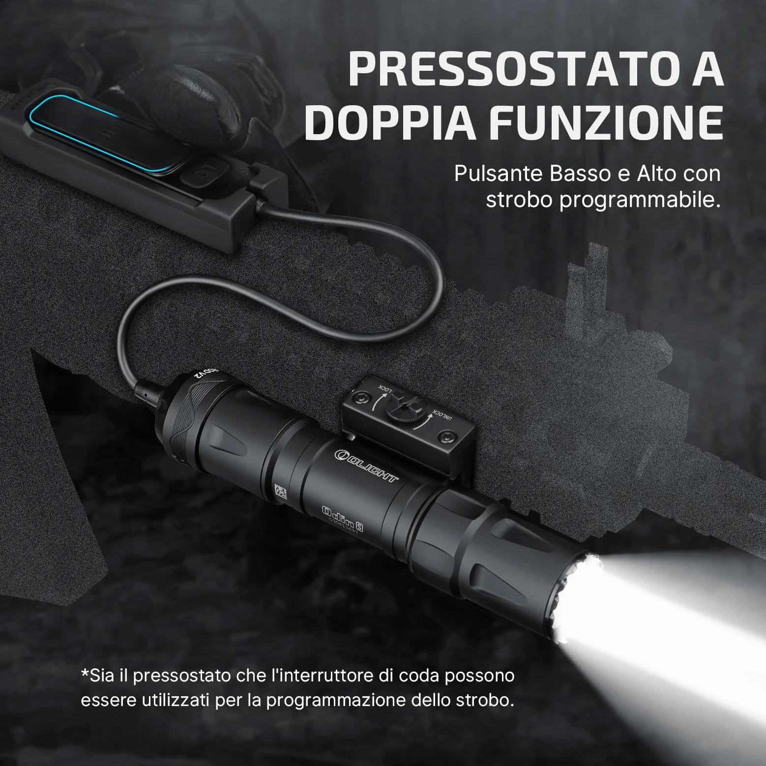 OLIGHT Odin S Torcia Professionale 1500 Lumen, Portata 250 Metri Compatibile con Attacchi M-LOK e Picatinny Design Stabile Leggero Impermeabile IPX7 per Caccia Escursionismo Sicurezza (Nero Picatinny)