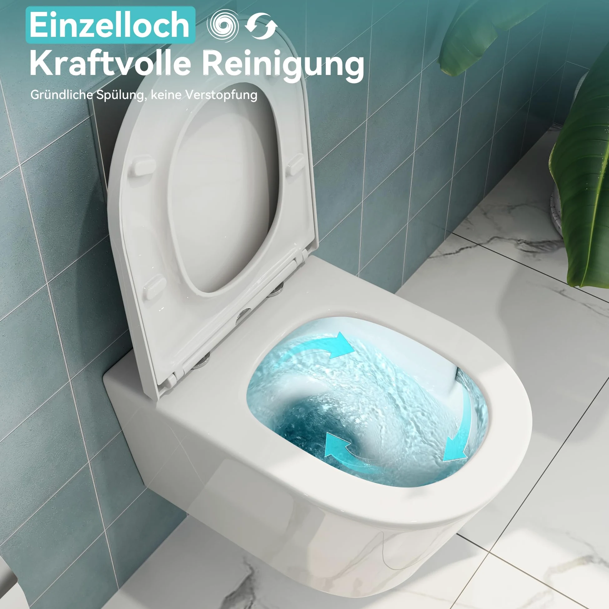 HOROW WC senza bordi con coperchio per WC, WC sospeso in ceramica, set di servizi igienici moderni, lunghezza 539 mm